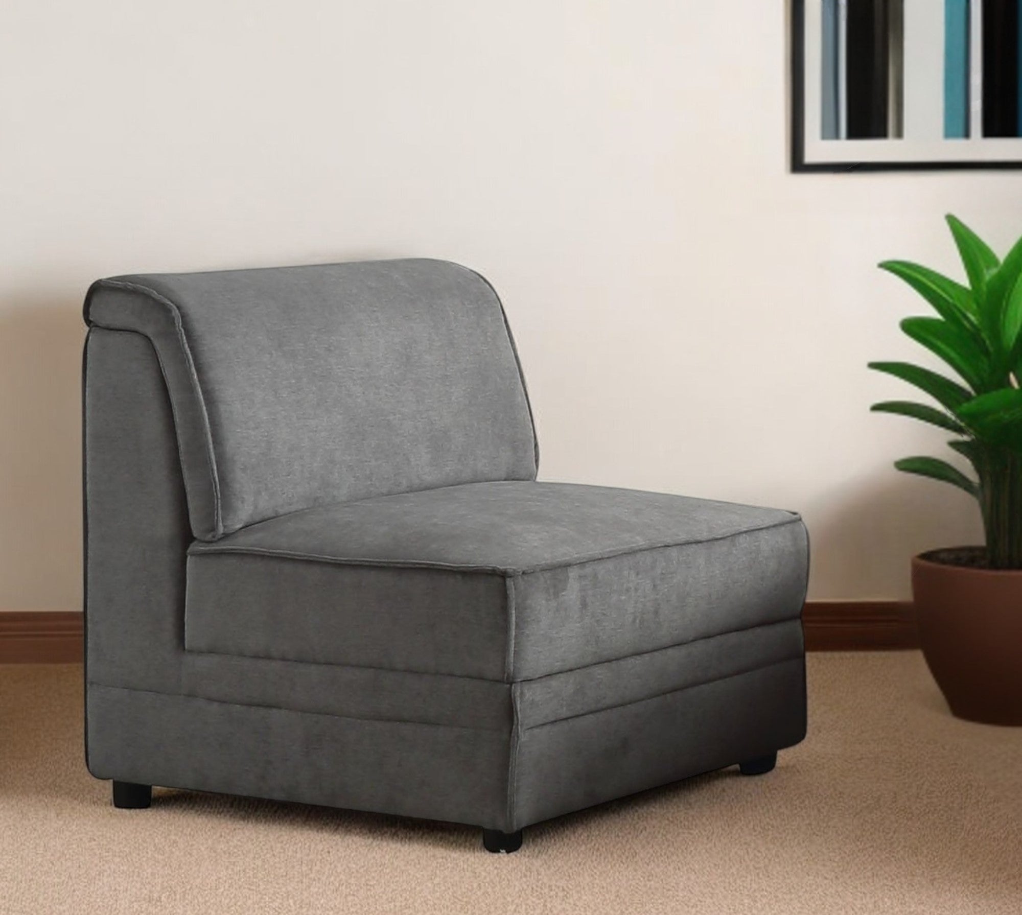 30" Gray and Black Velvet Slipper Chair-0