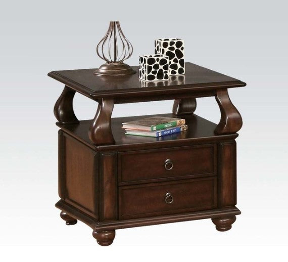 26" Brown Solid Wood Square End Table With Two Drawers And Shelf-5