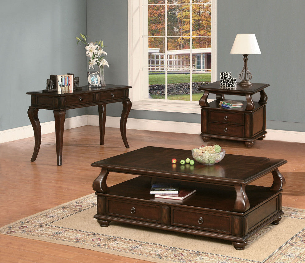 26" Brown Solid Wood Square End Table With Two Drawers And Shelf-6