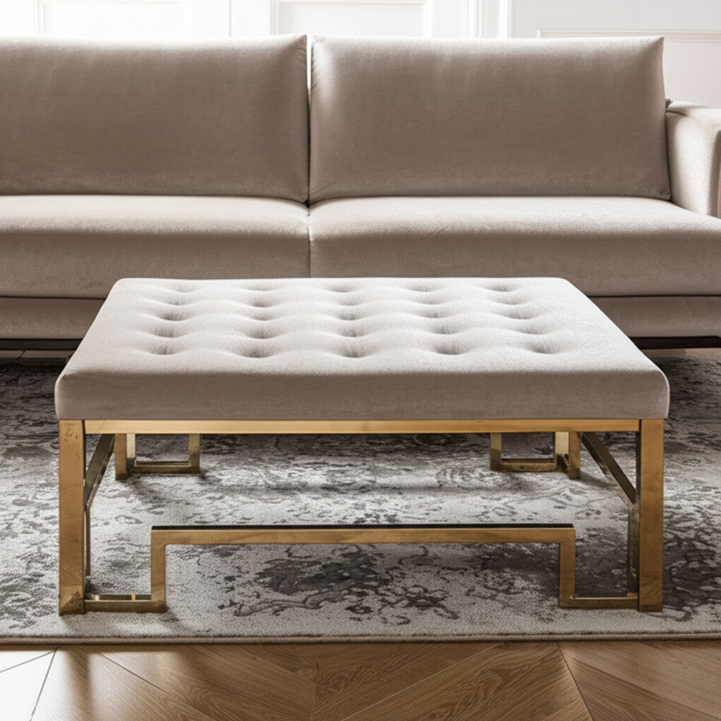 36" Champagne Polyester Tufted Cocktail Ottoman-0