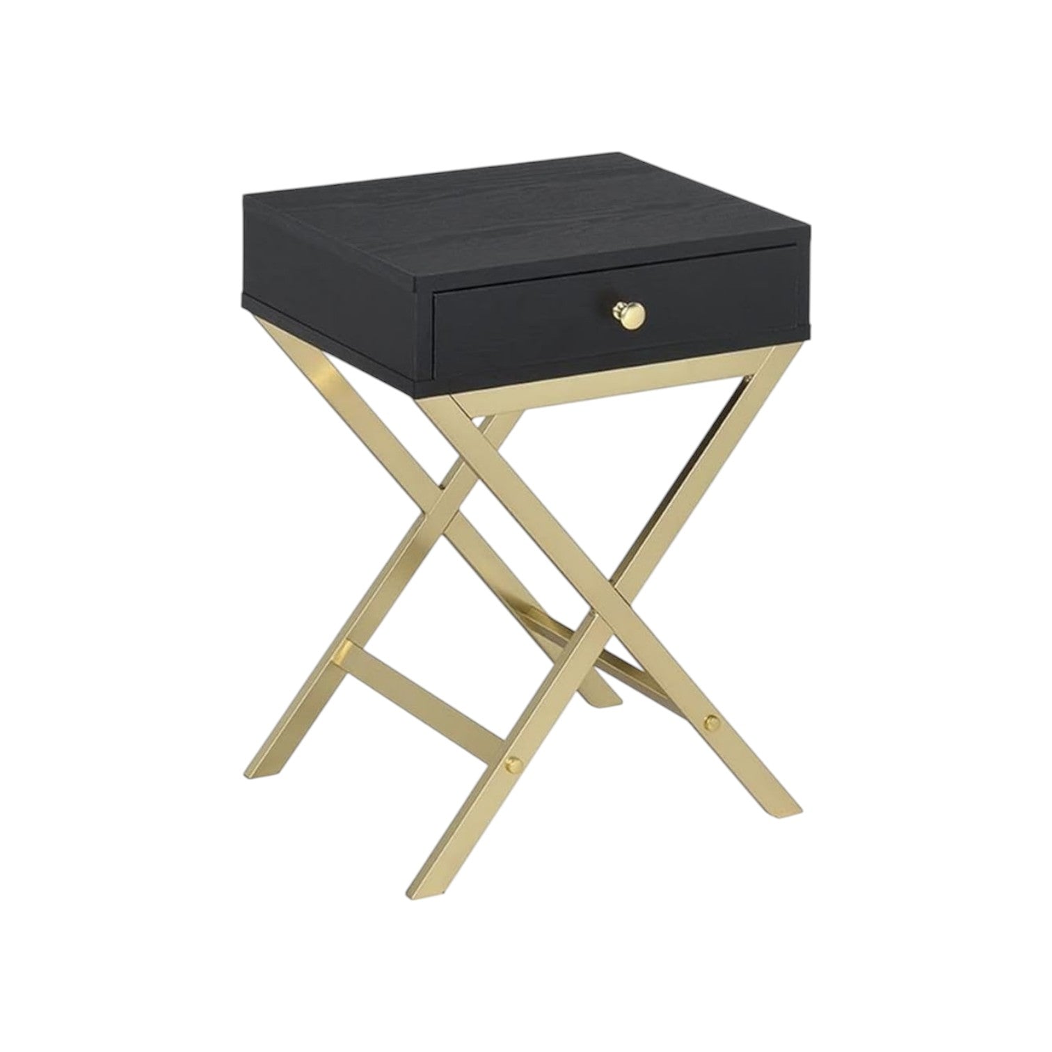 24" Gold And Black Solid Wood End Table With Drawer-0
