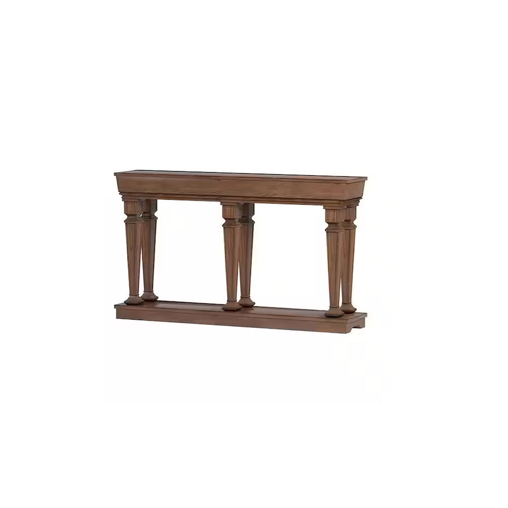 60" Brown Solid Wood Floor Shelf Console Table-2