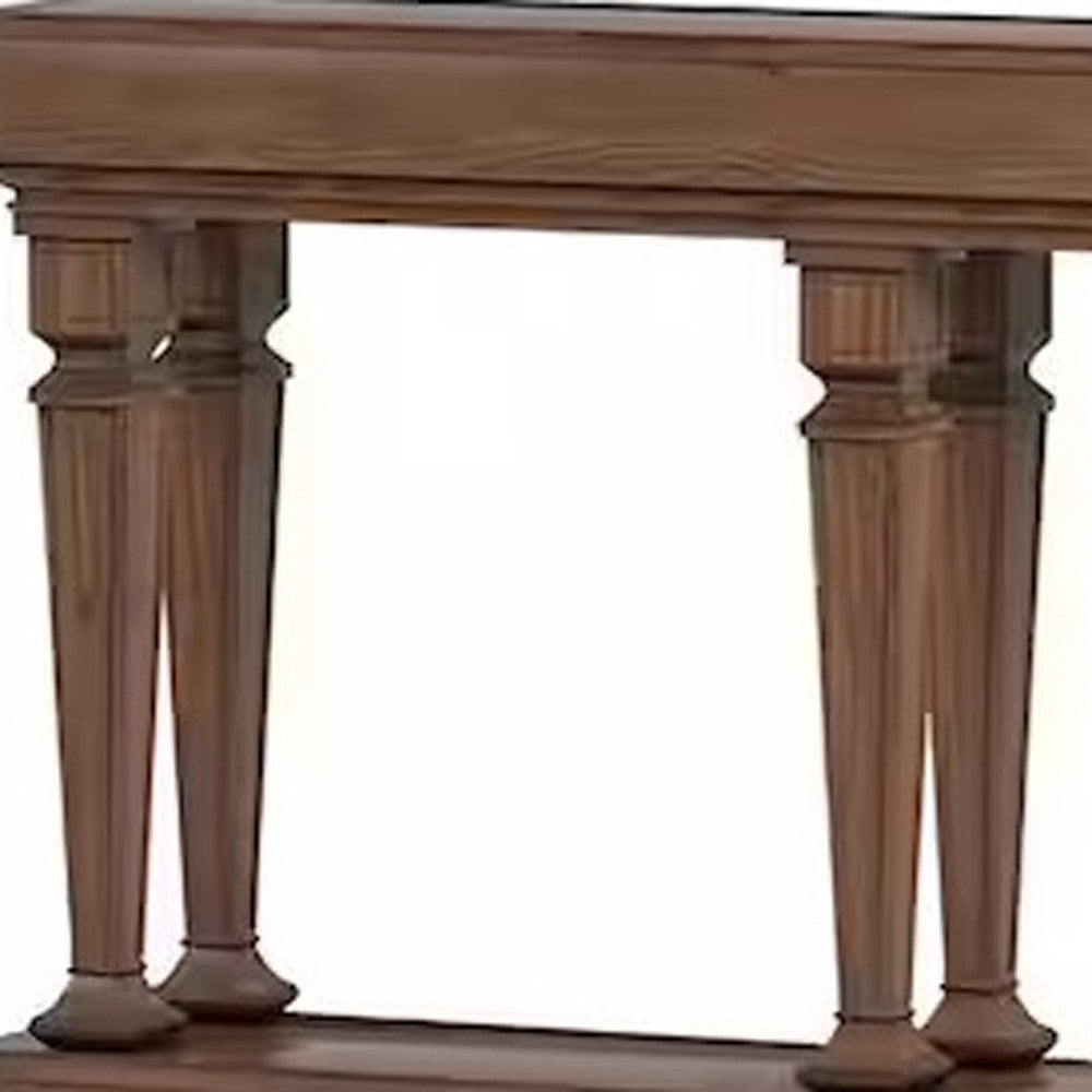 60" Brown Solid Wood Floor Shelf Console Table-3