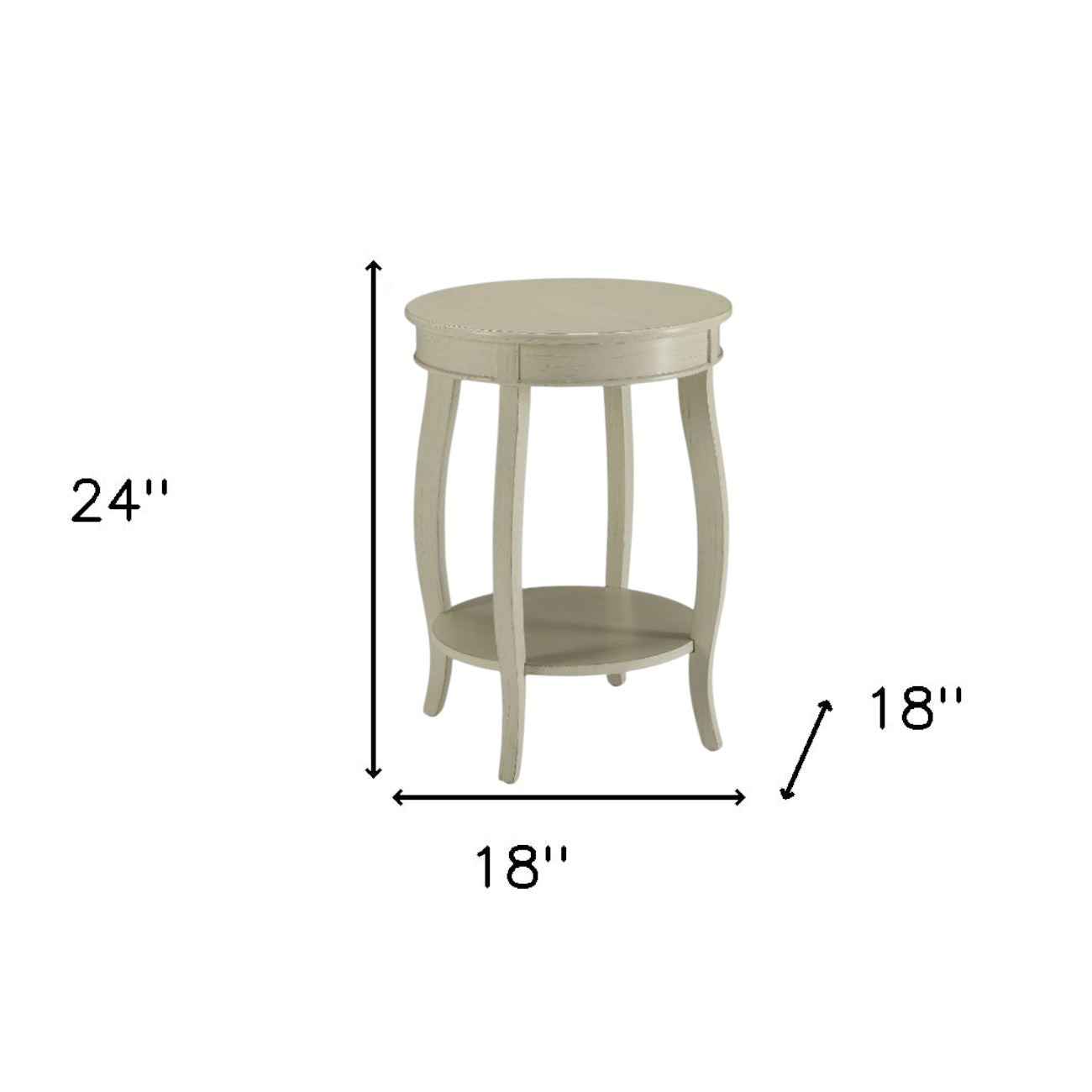 24" White Solid Wood Round End Table With Shelf-6