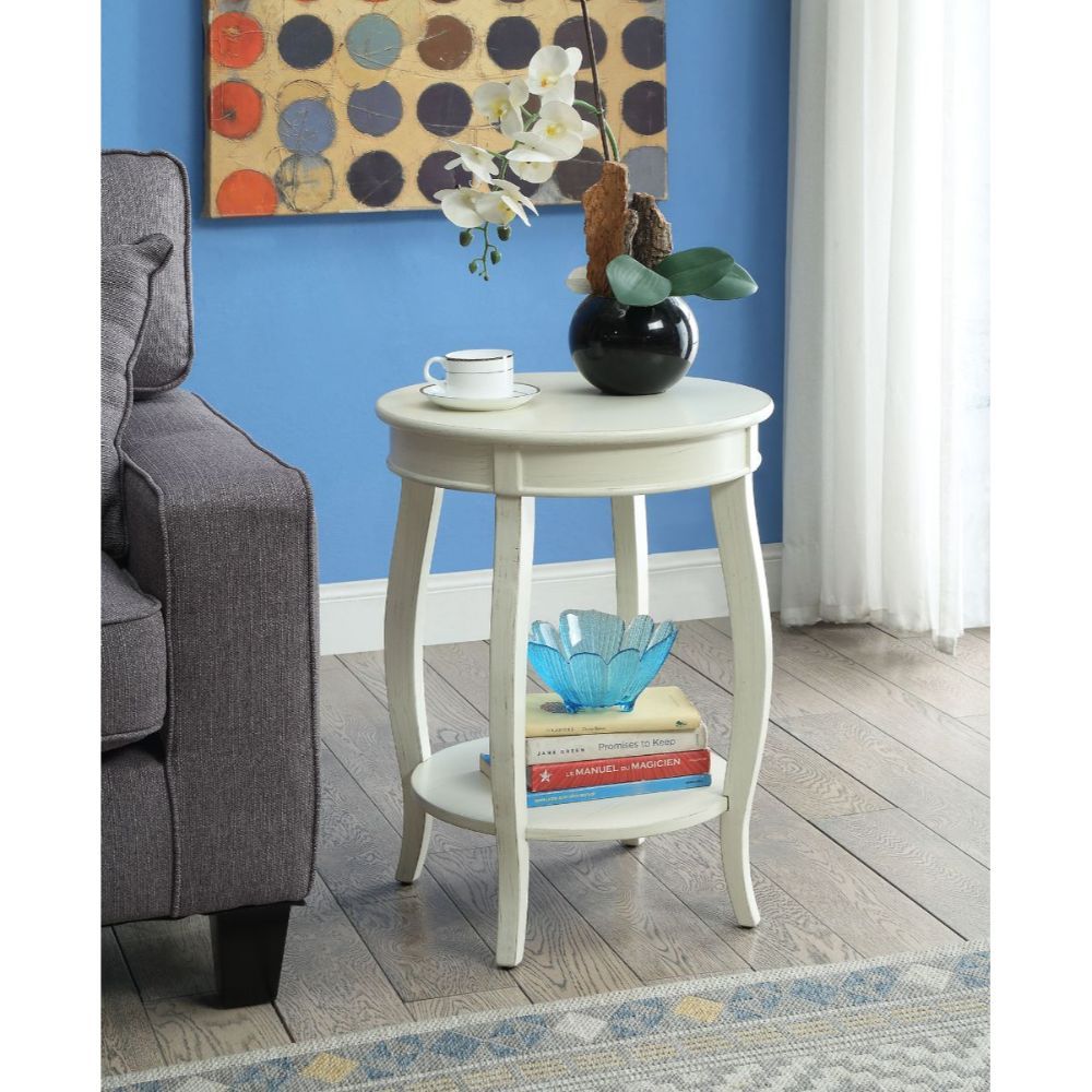 24" White Solid Wood Round End Table With Shelf-4