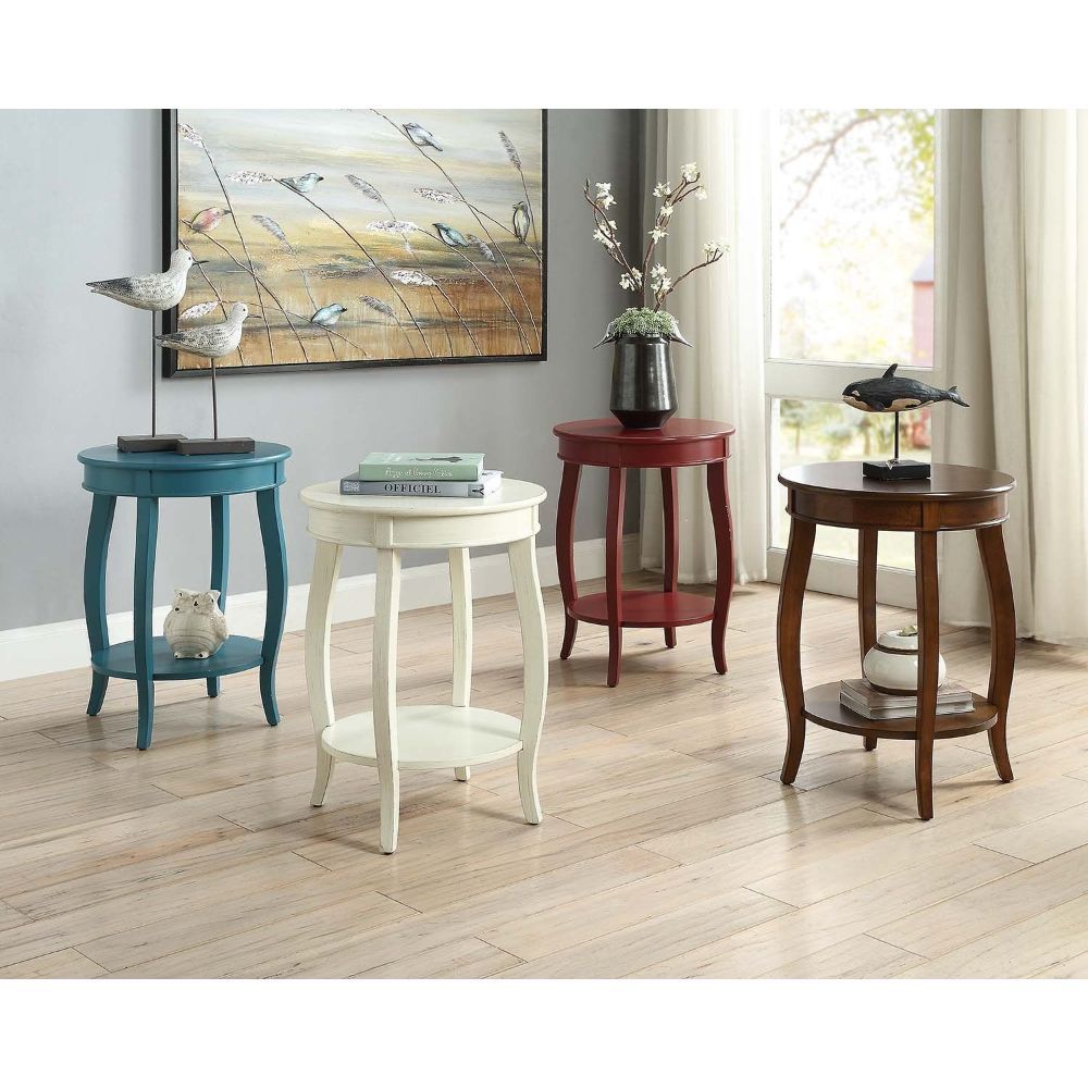 24" White Solid Wood Round End Table With Shelf-5