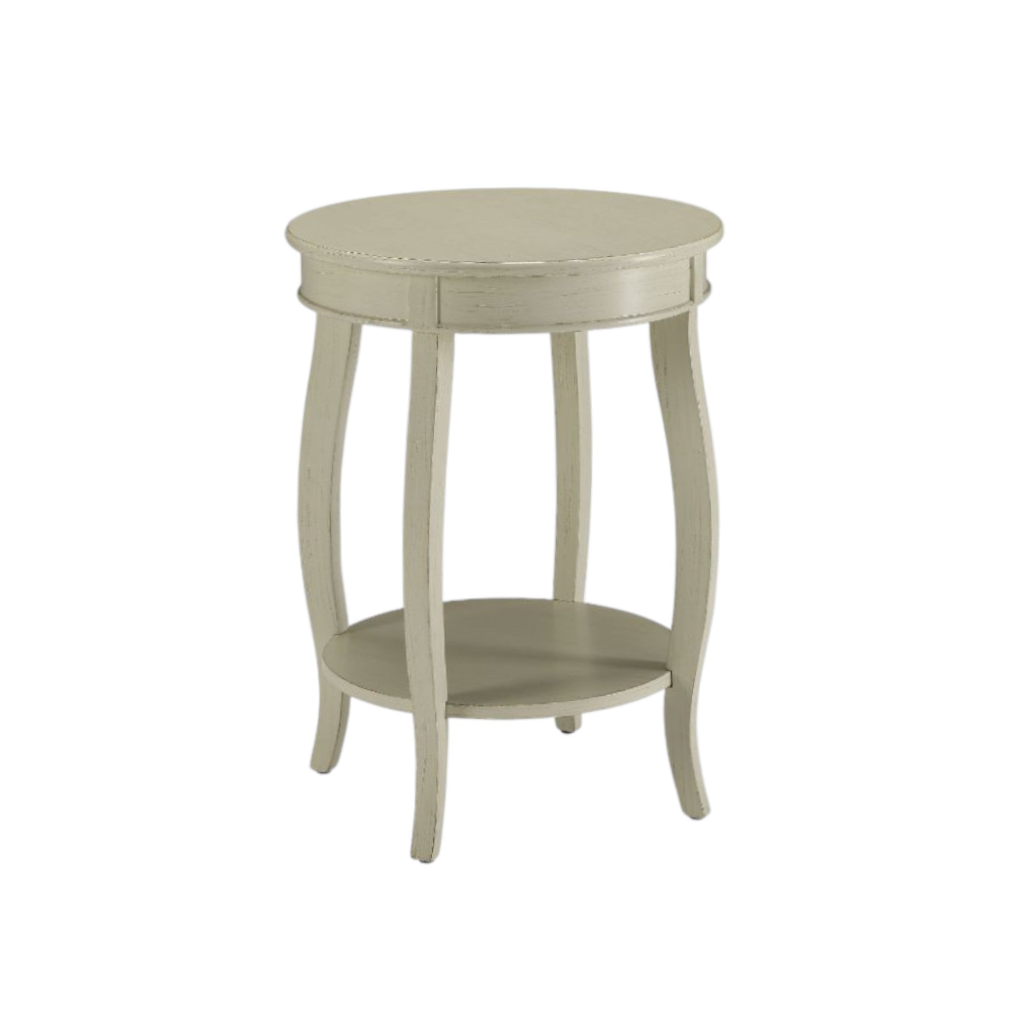 24" White Solid Wood Round End Table With Shelf-0