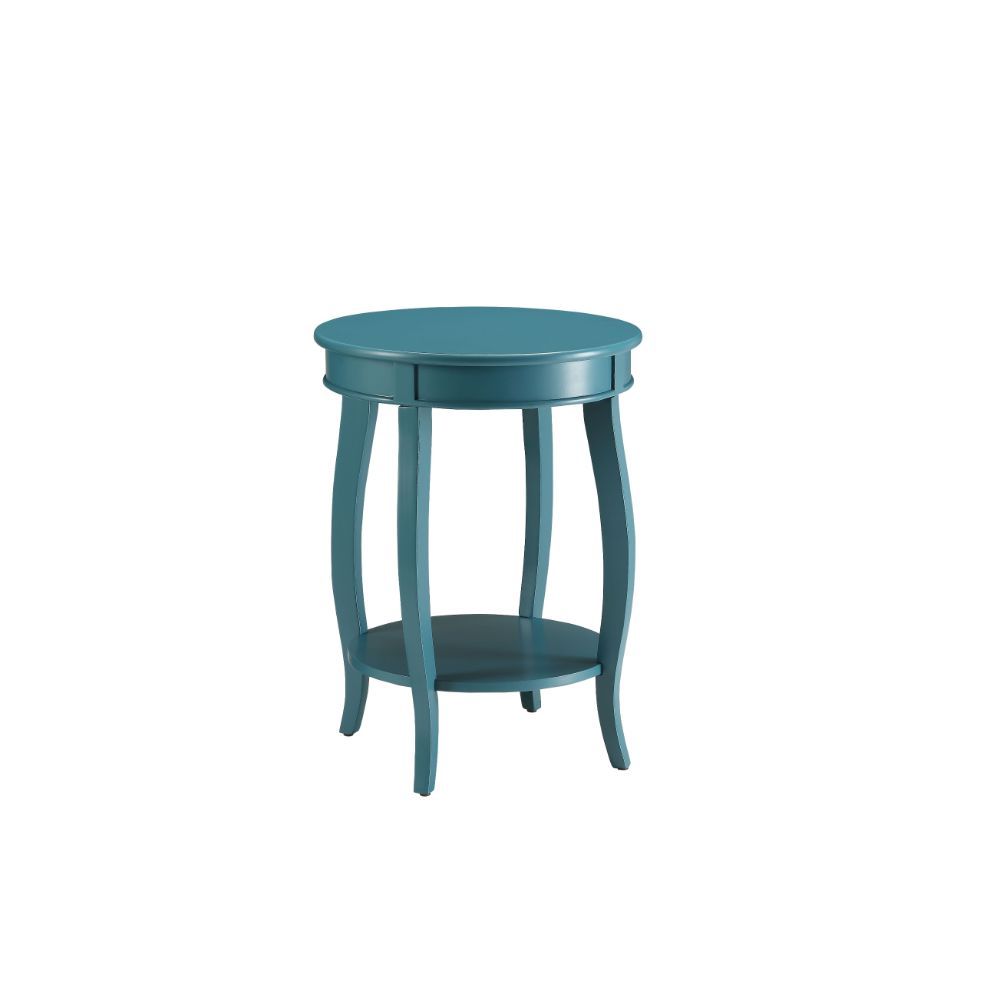 24" Teal Blue Solid Wood Round End Table With Shelf-0