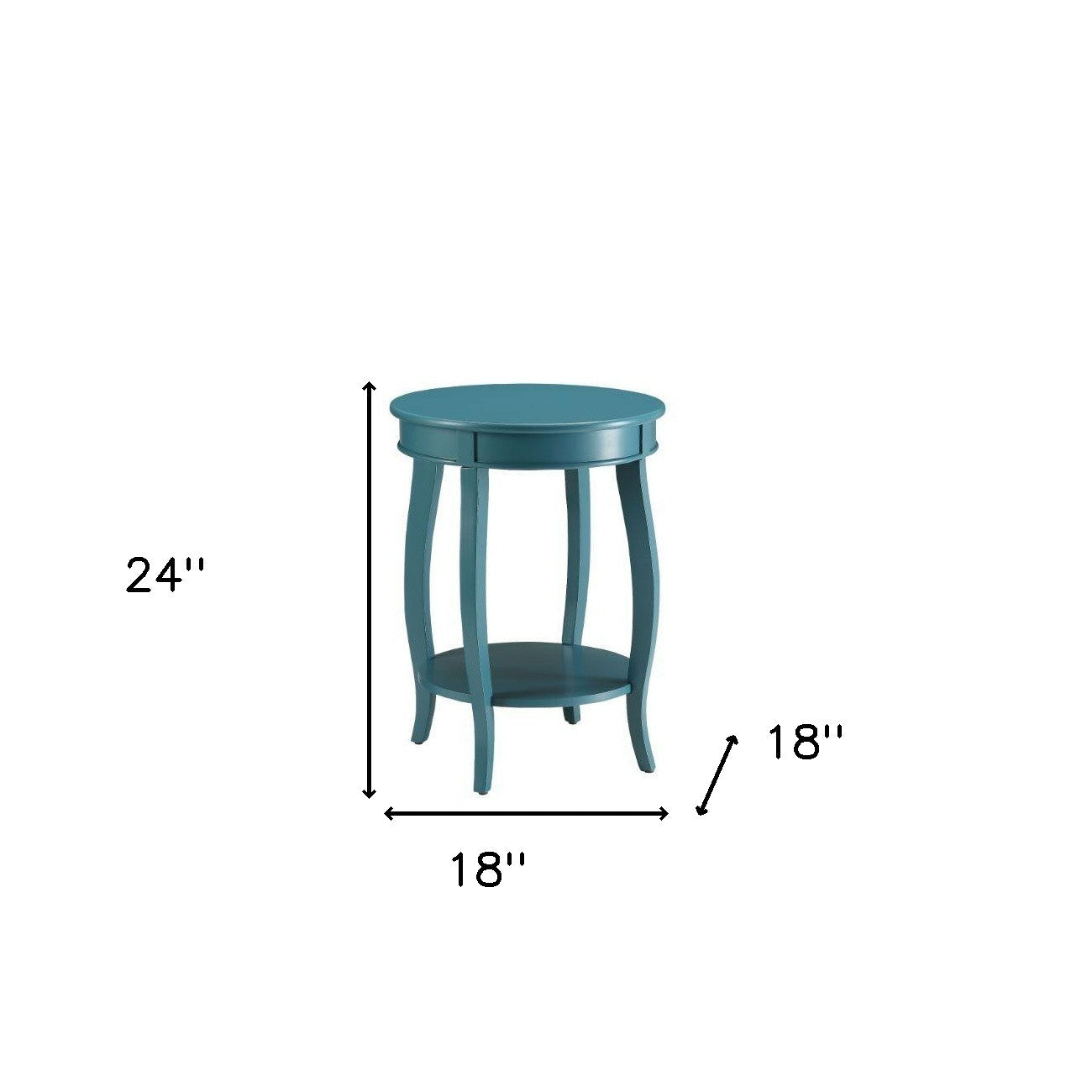 24" Teal Blue Solid Wood Round End Table With Shelf-5