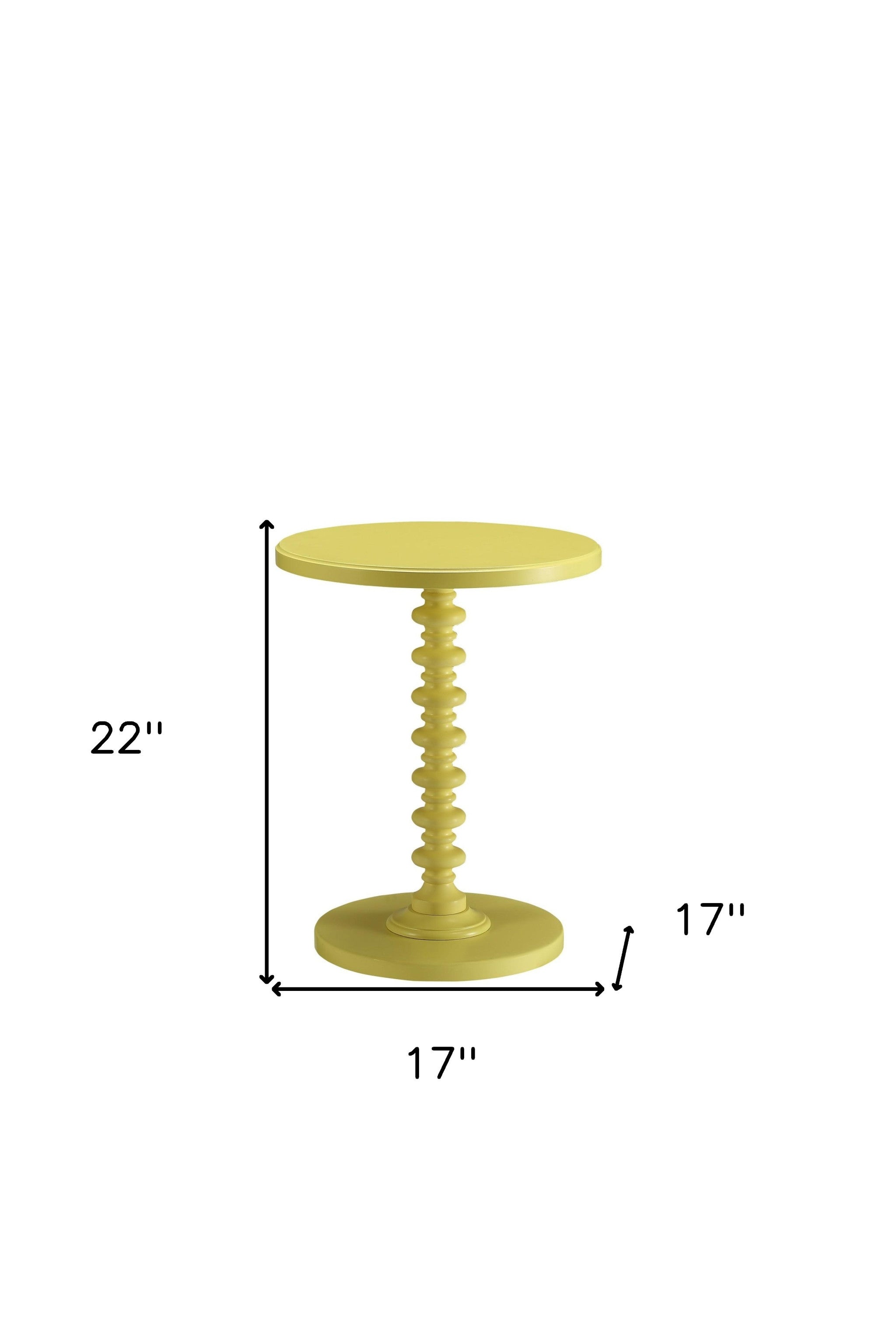 22" Yellow Wood Round Pedestal End Table-5