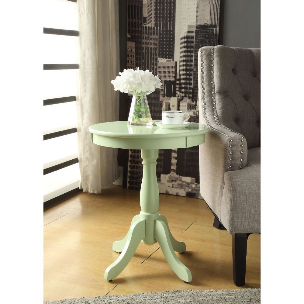 Light Green Solid Wooden Pedestal Side Table-3