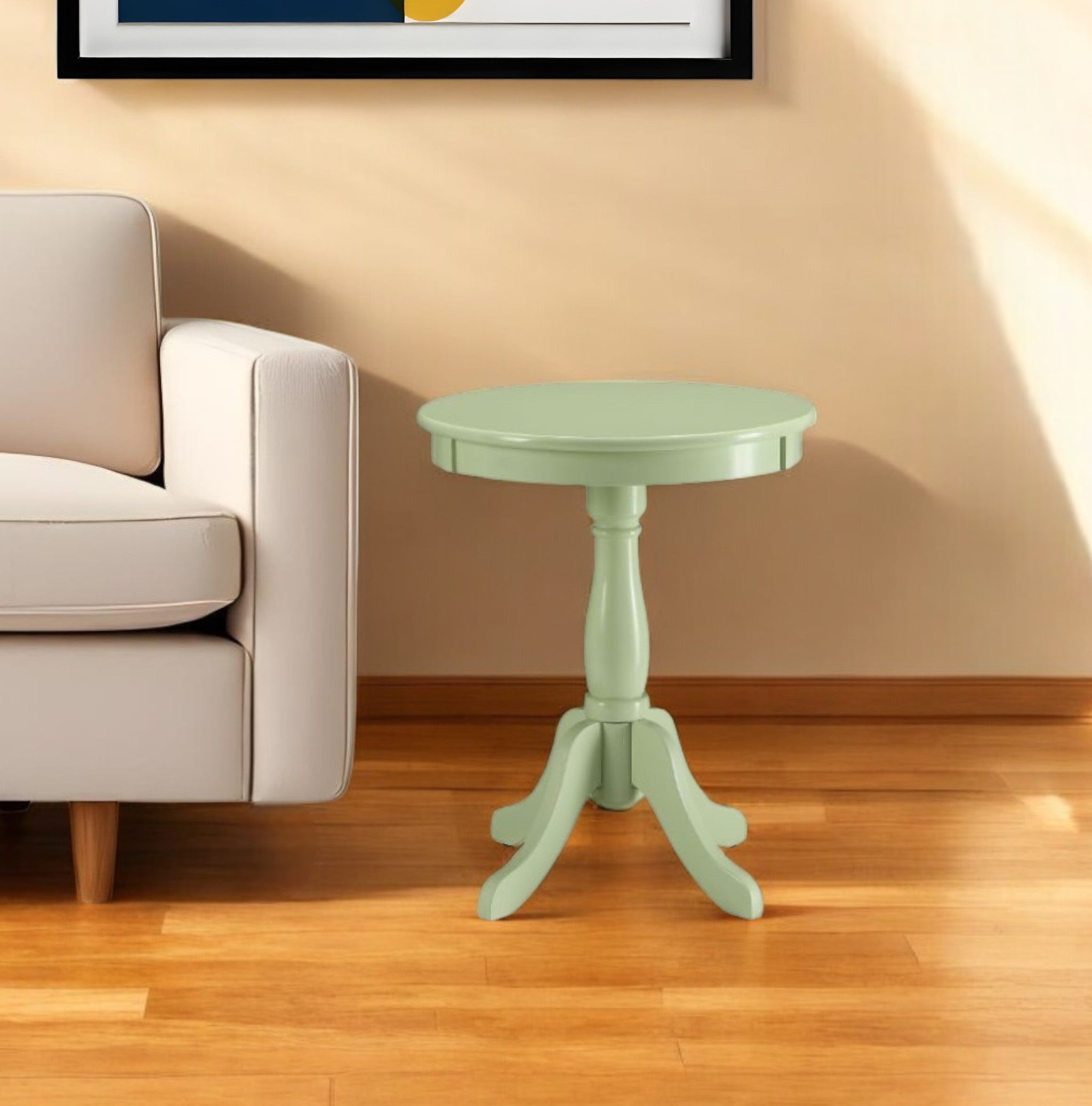 Light Green Solid Wooden Pedestal Side Table-1