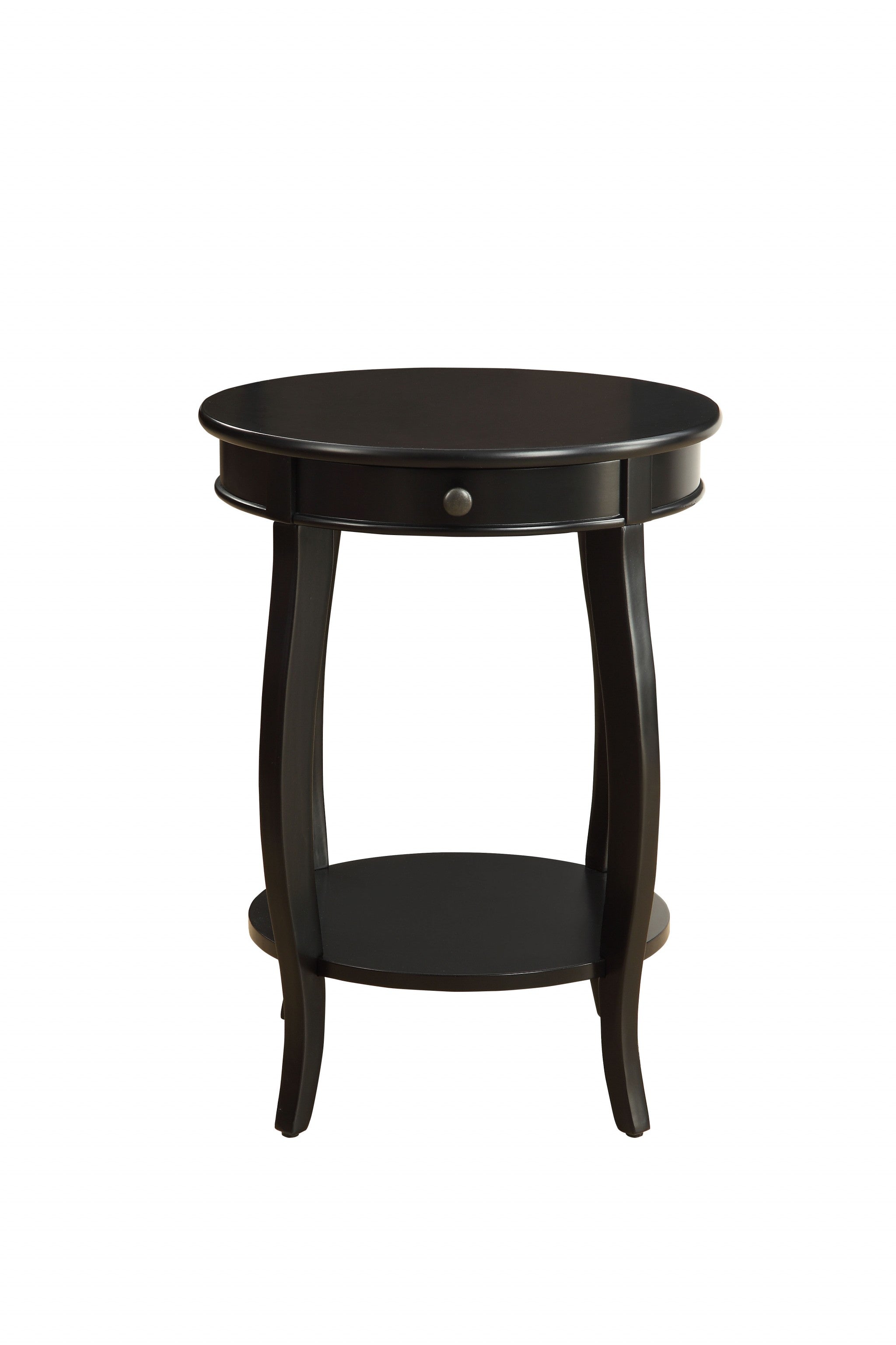24" Black Wood Round End Table With Drawer And Shelf-1