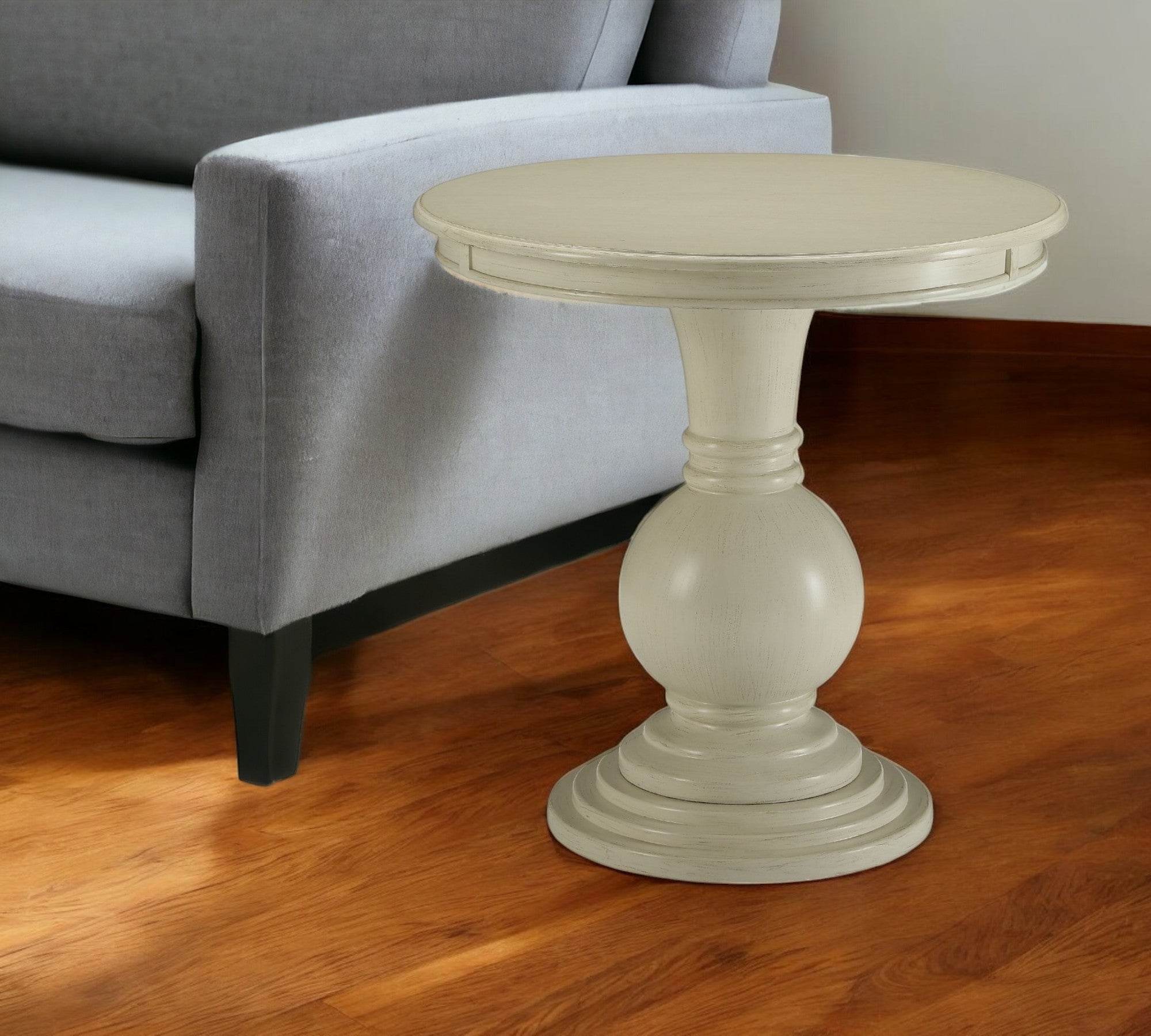 26" White Solid And Manufactured Wood Round End Table-0