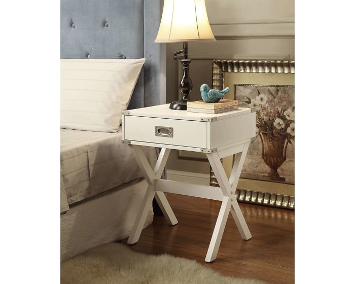 Modern White X Shape Wooden Storage End Table-5