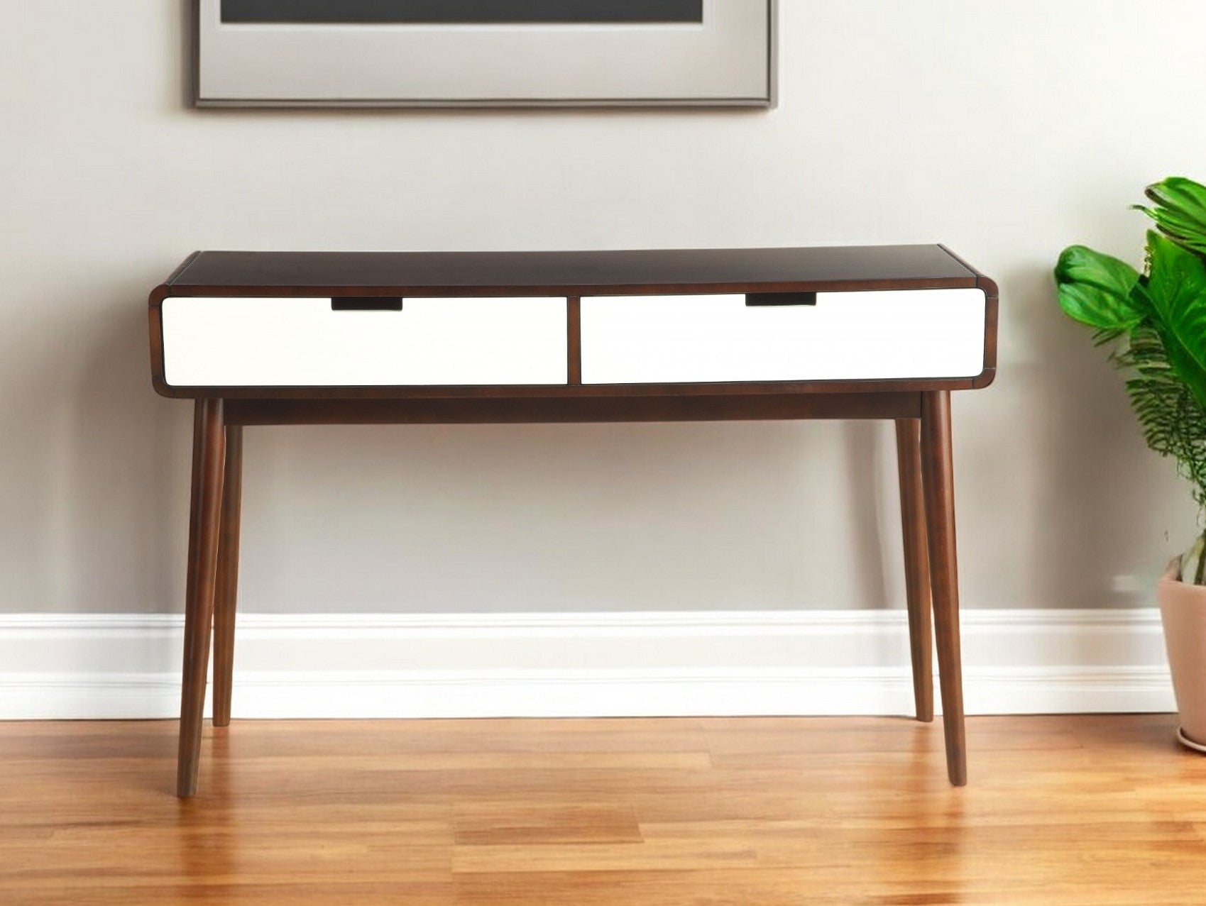 Mahogony And White Double Drawer Console Table-1