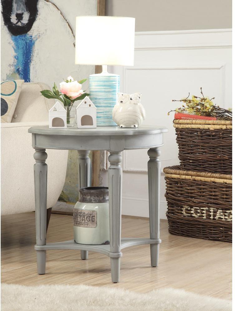 24" Light Slate Gray Solid Wood Round End Table With Shelf-3
