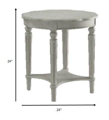 24" Light Slate Gray Solid Wood Round End Table With Shelf-5