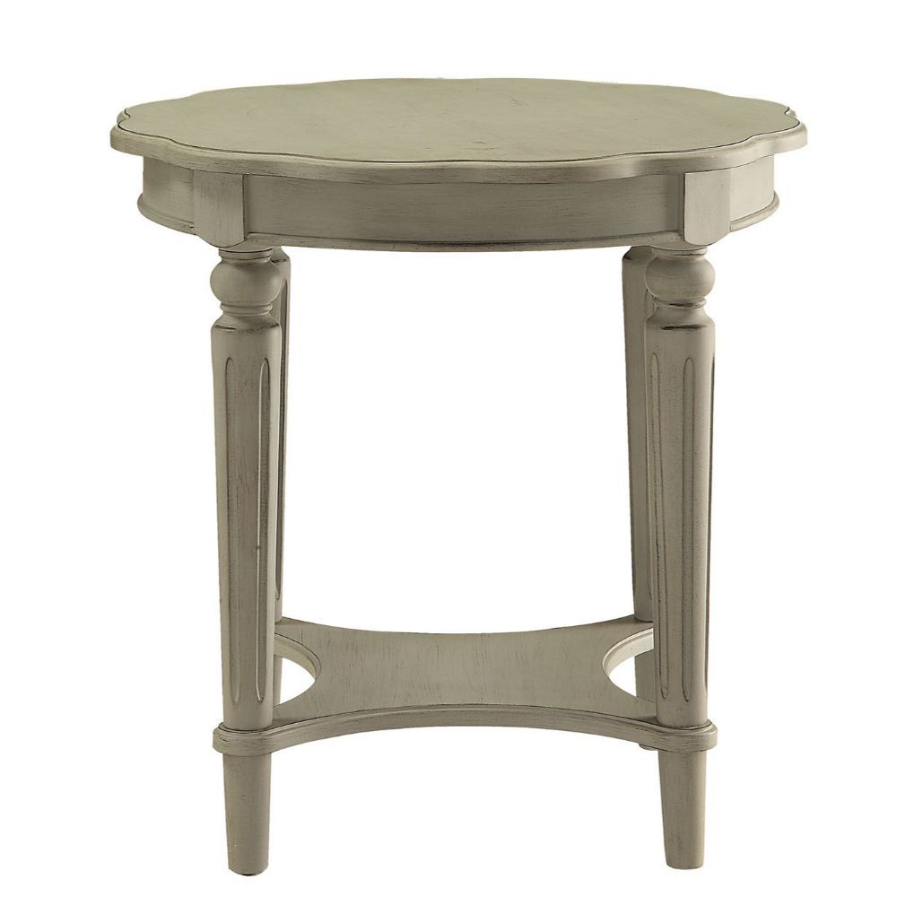 24" Light Slate Gray Solid Wood Round End Table With Shelf-0