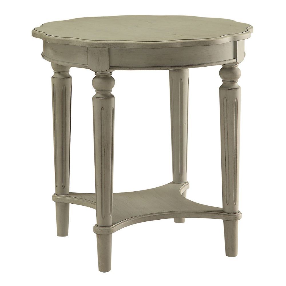 24" Light Slate Gray Solid Wood Round End Table With Shelf-1