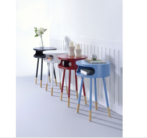 26" White and Natural Solid Wood Round End Table With Shelf-7