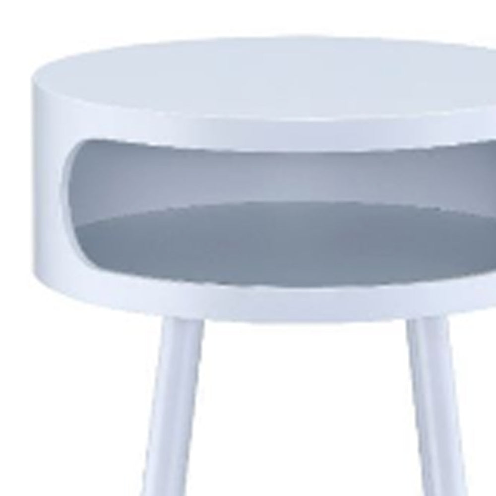 26" White and Natural Solid Wood Round End Table With Shelf-4