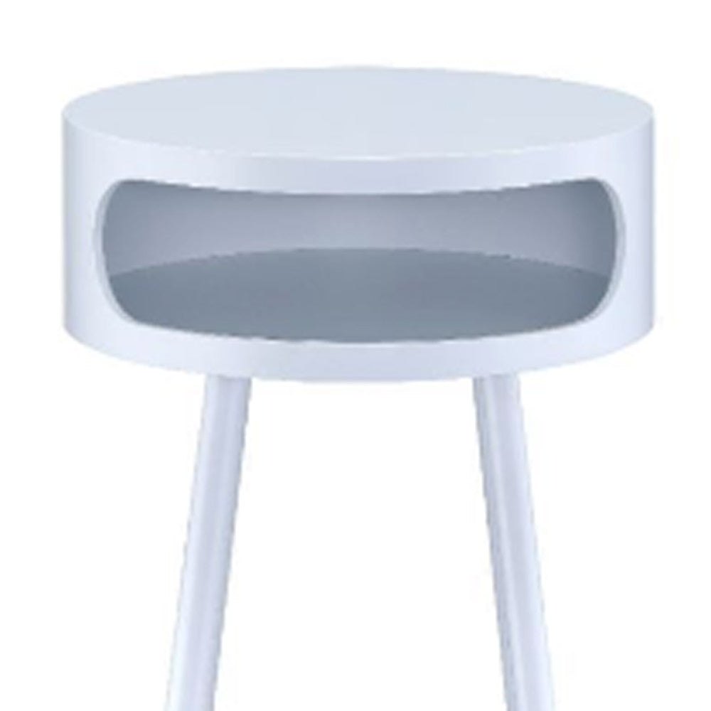 26" White and Natural Solid Wood Round End Table With Shelf-5