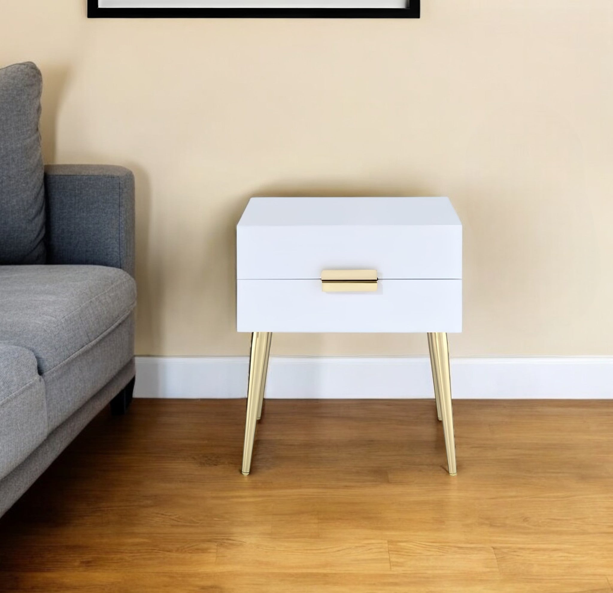 24" Gold And White End Table With Two Drawers-1