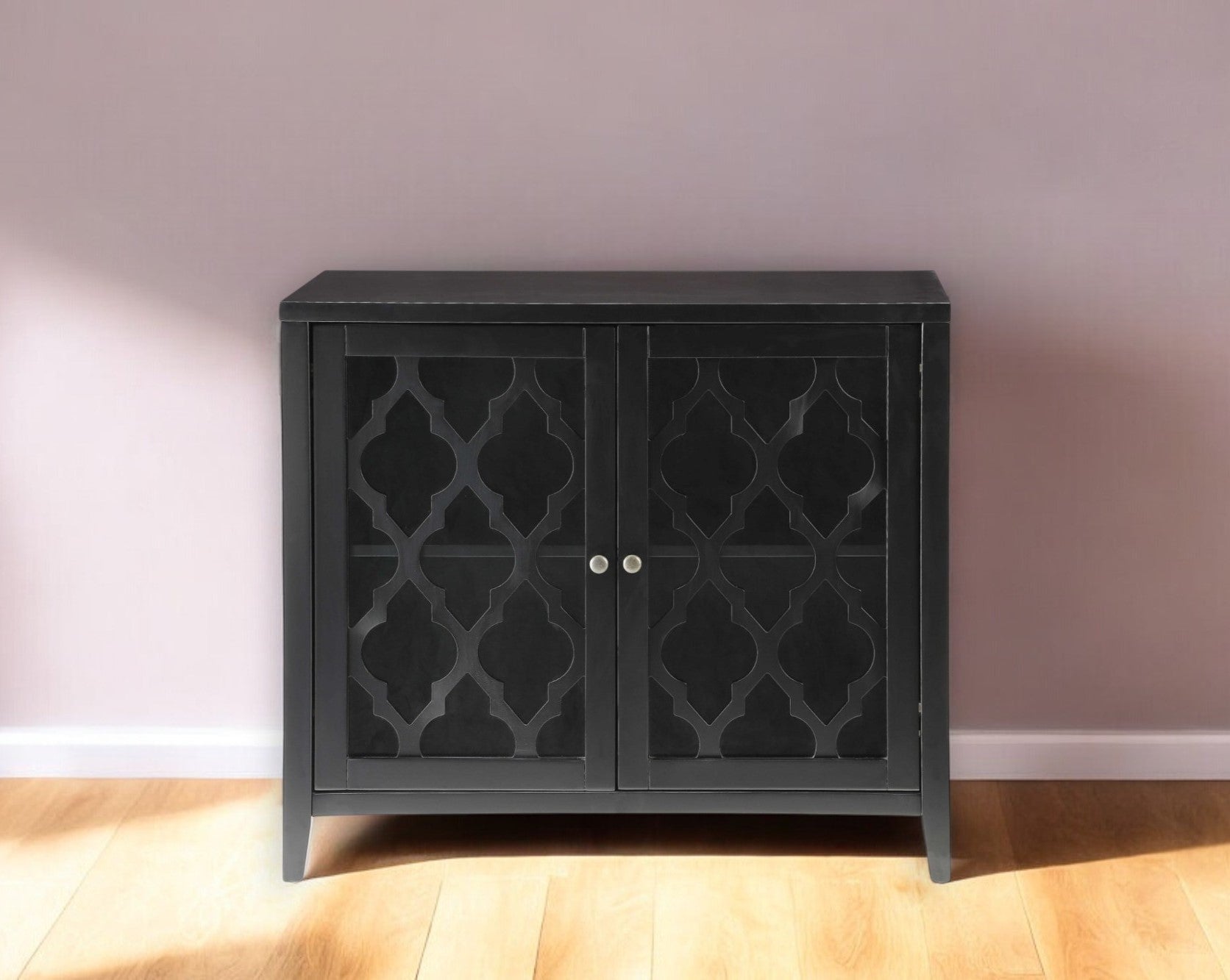 34" Black Sideboard with Two Glass Doors-0