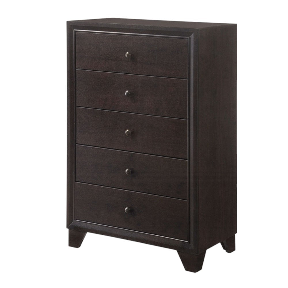 31" Espresso Solid Wood Five Drawer Dresser-2