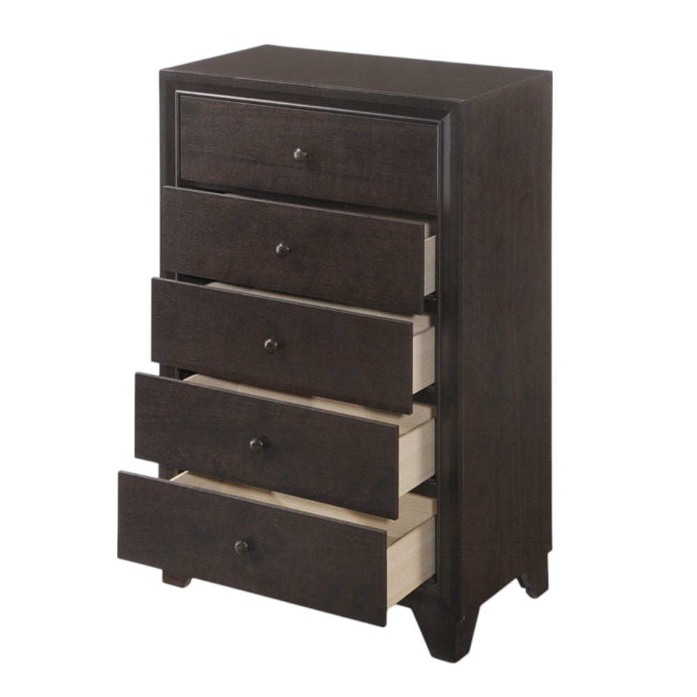 31" Espresso Solid Wood Five Drawer Dresser-3