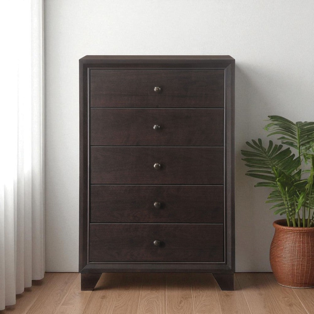 31" Espresso Solid Wood Five Drawer Dresser-0