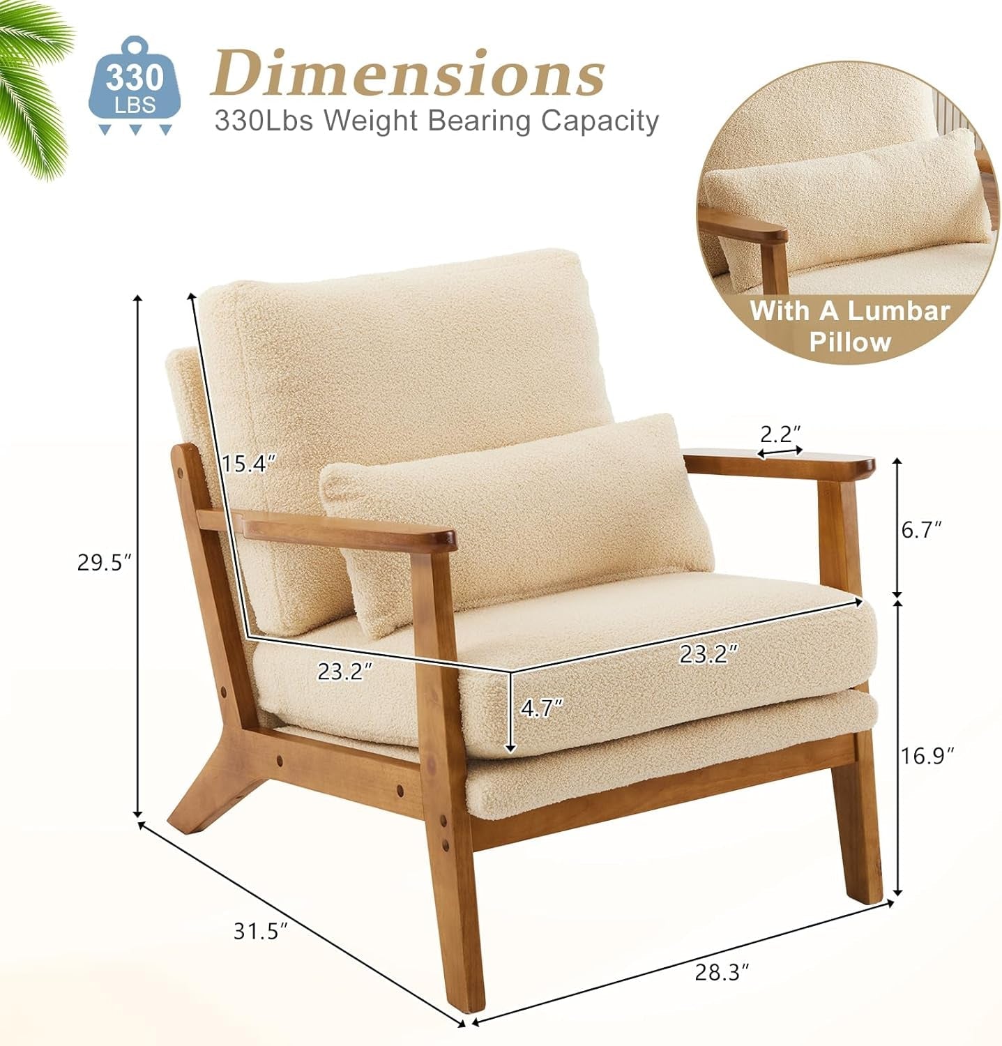 Solid Wood ArmchairWithPillow Khaki Teddy Velvet Upholstery-1