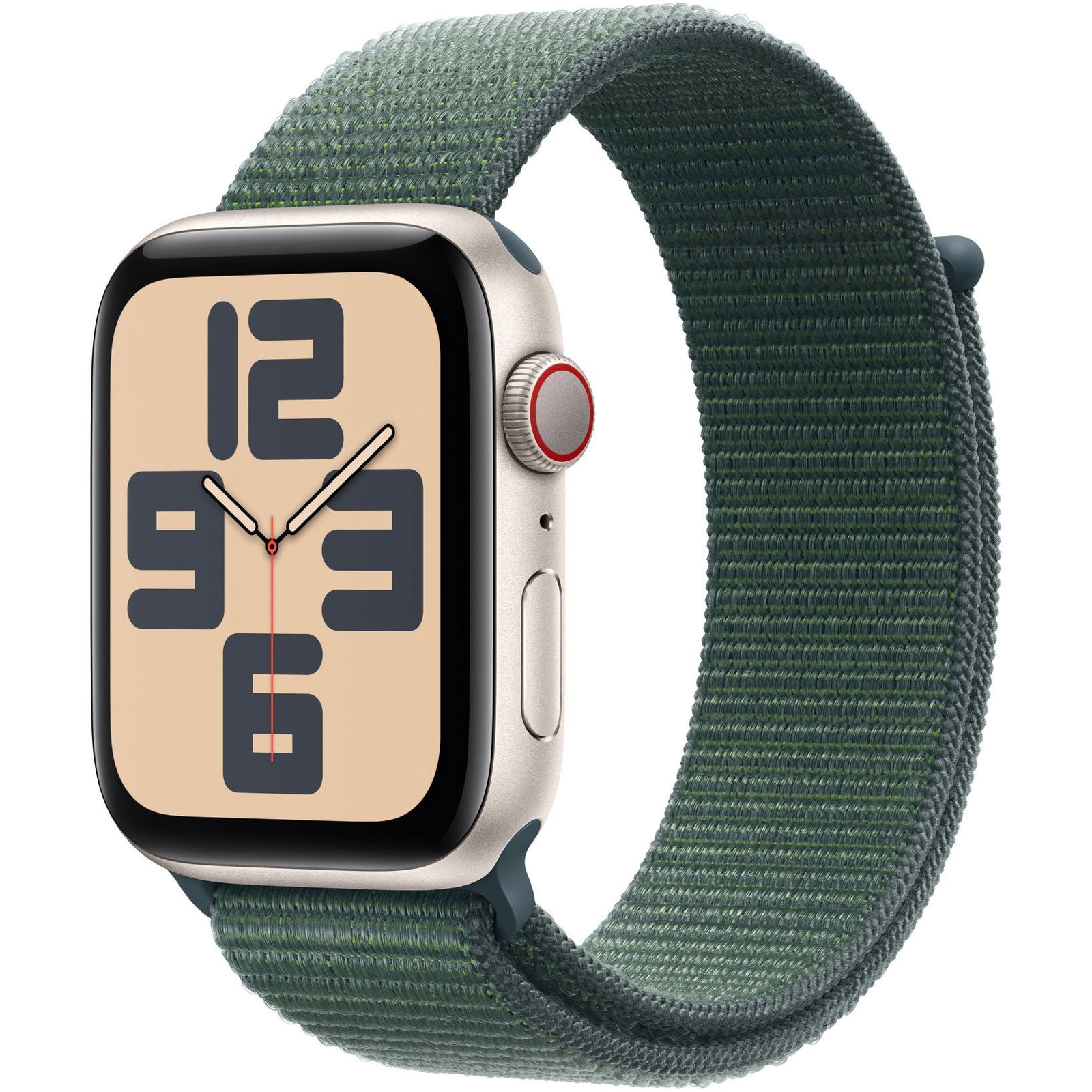 Apple часовник SE2 v3 Cellular, 44 mm, Starlight алуминиев корпус, Lake Green Sport Loop (MXGV3QH/A)-0