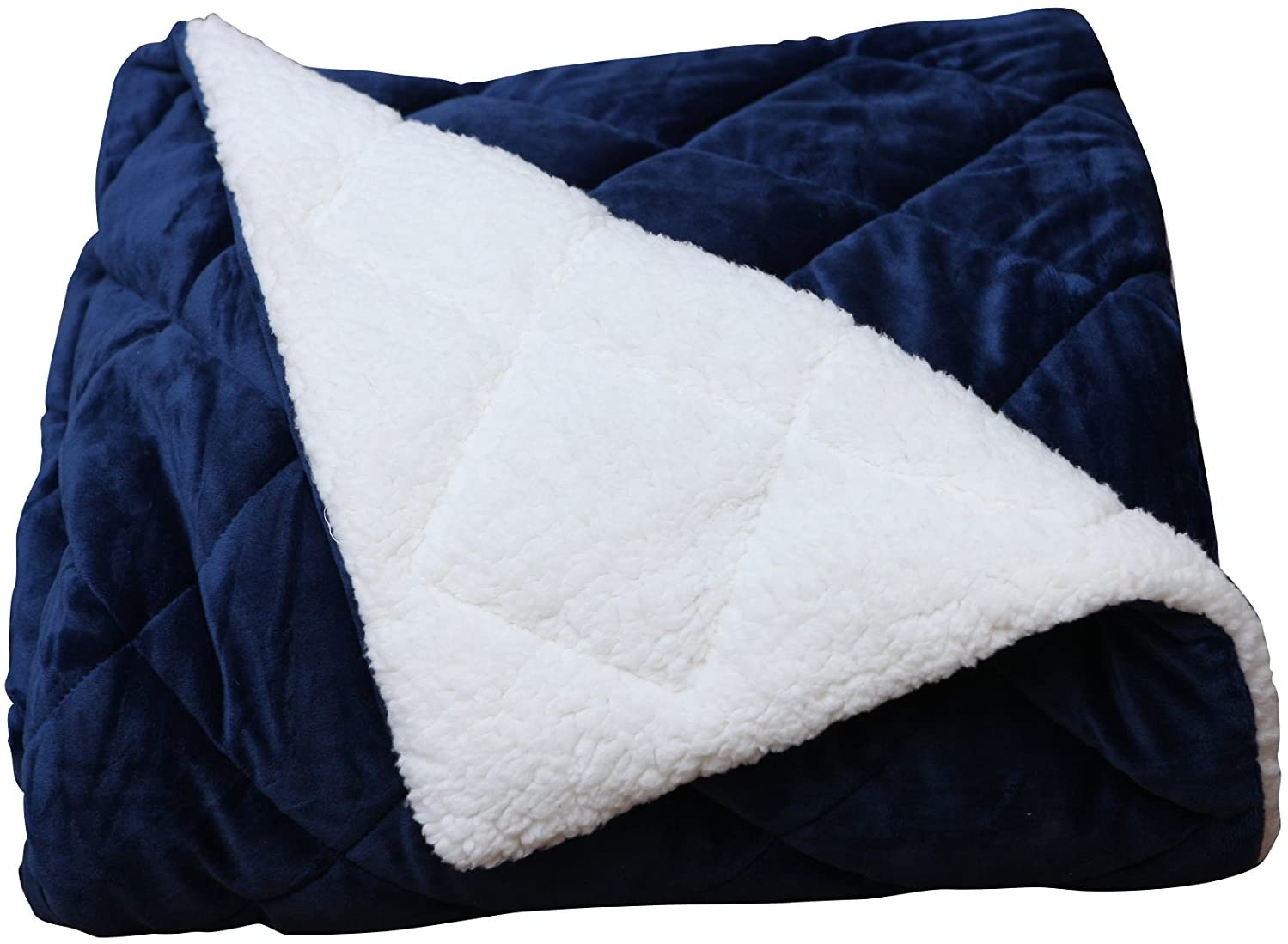 60" X 80" Navy Blue Microfiber Quilted Plush Throw Blanket-1