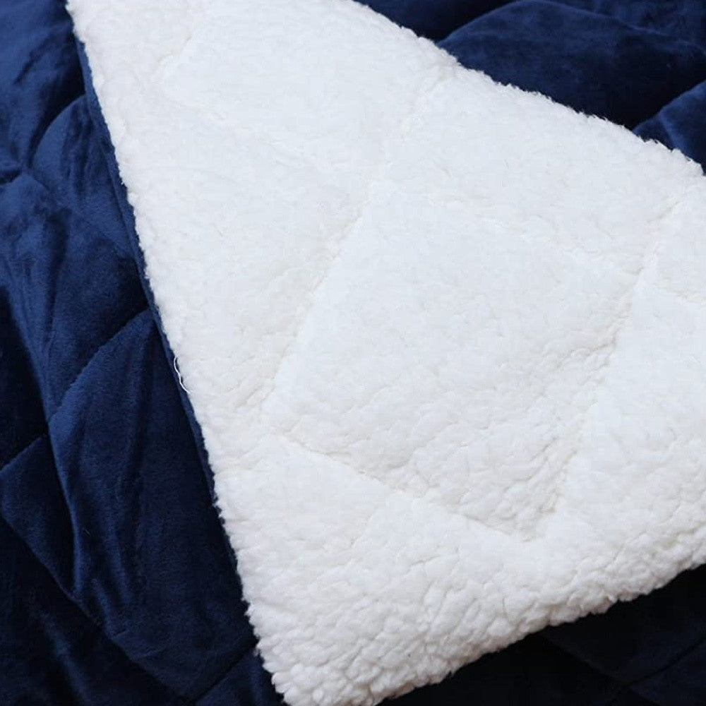60" X 80" Navy Blue Microfiber Quilted Plush Throw Blanket-5