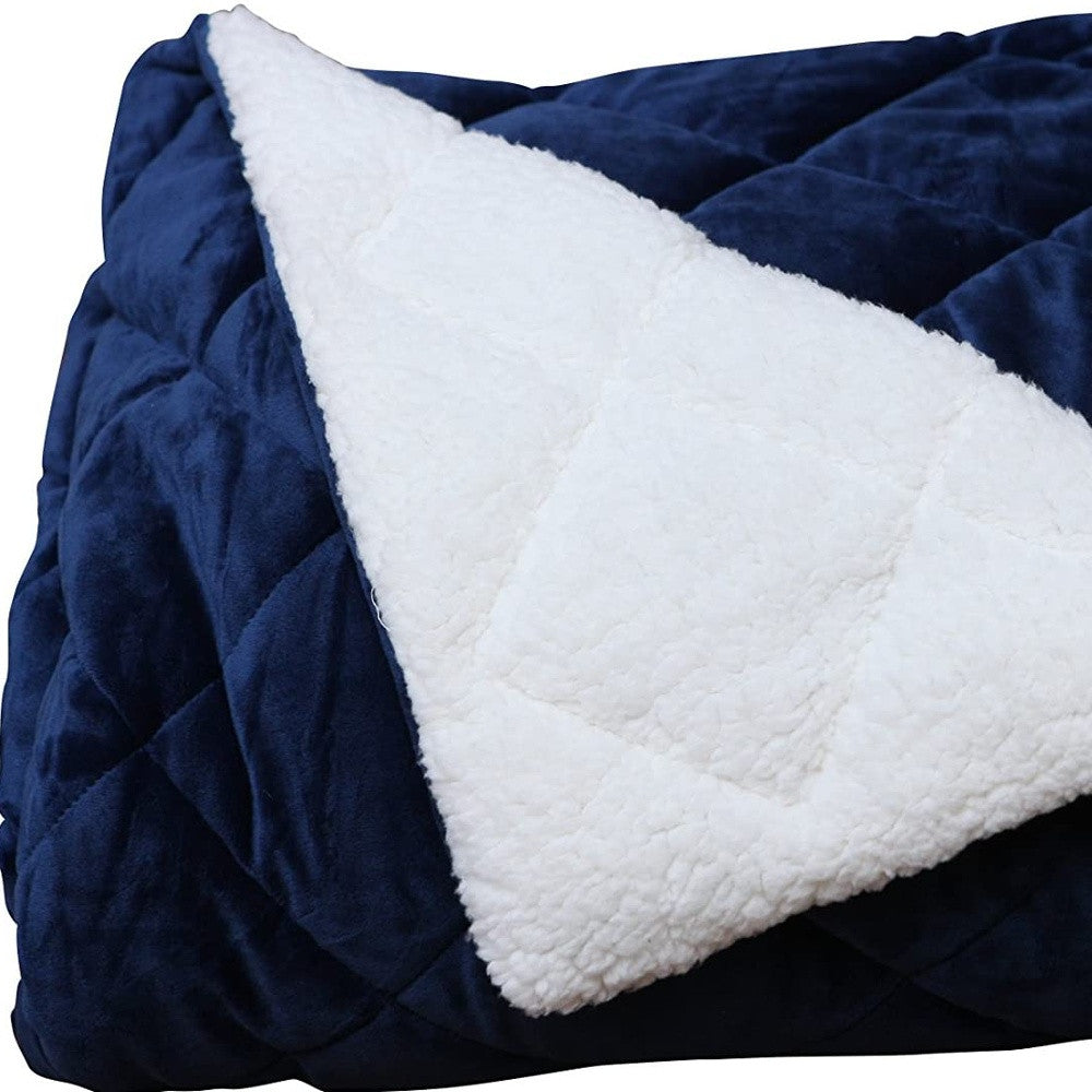 60" X 80" Navy Blue Microfiber Quilted Plush Throw Blanket-6