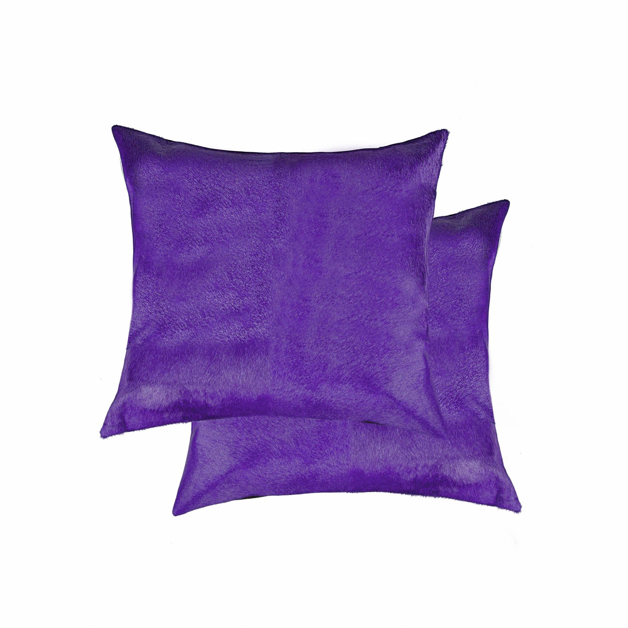 Set of Two 18" Purple Cowhide Throw Pillows-2