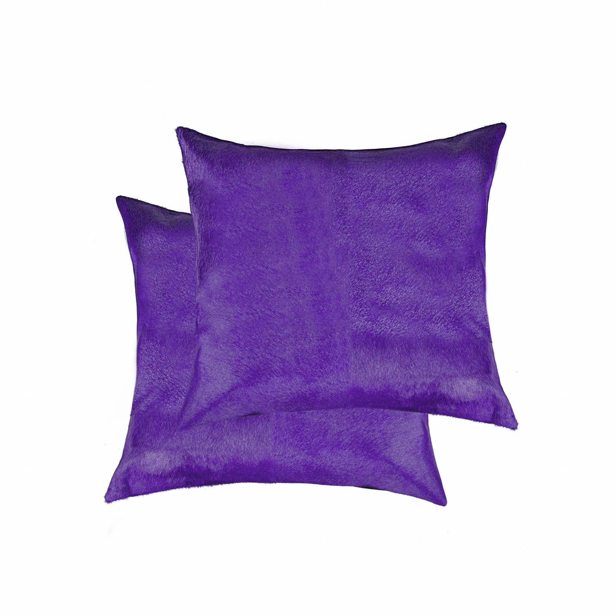 Set of Two 18" Purple Cowhide Throw Pillows-0