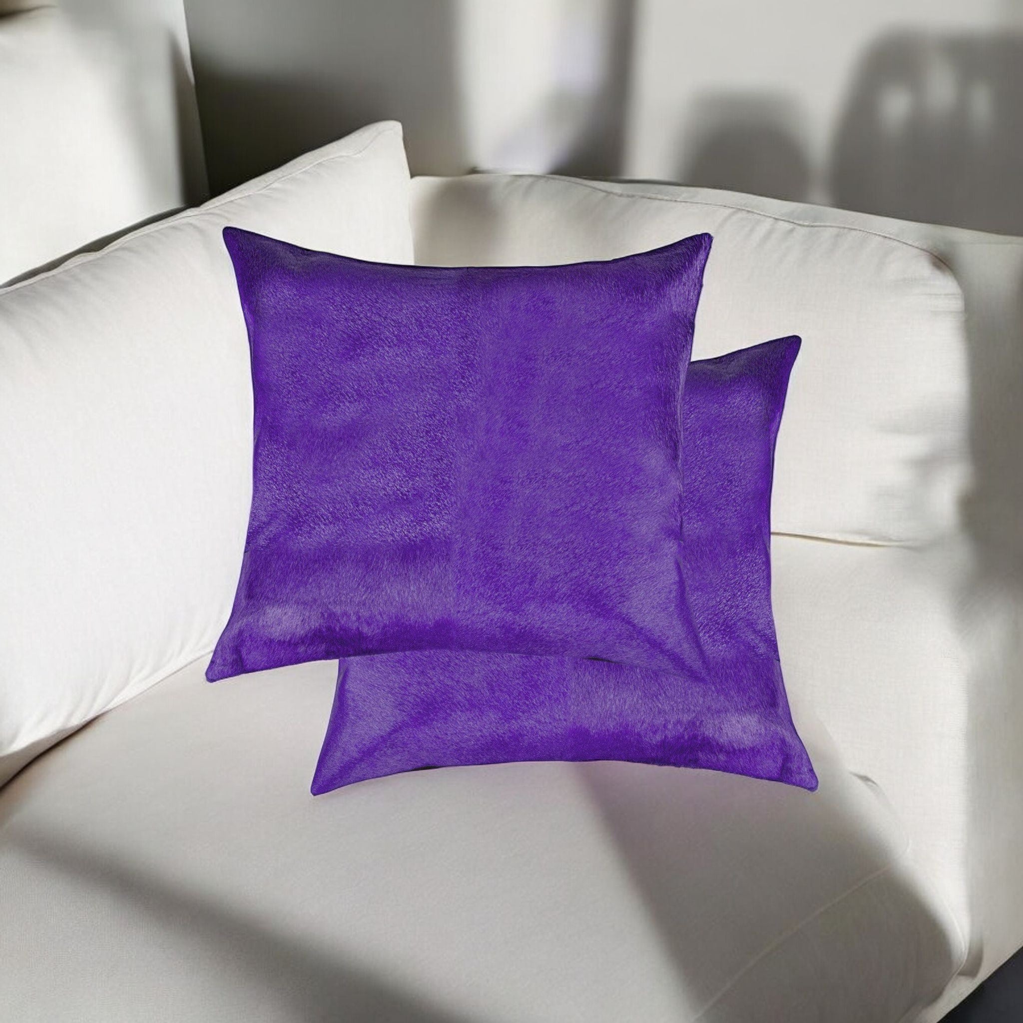 Set of Two 18" Purple Cowhide Throw Pillows-1