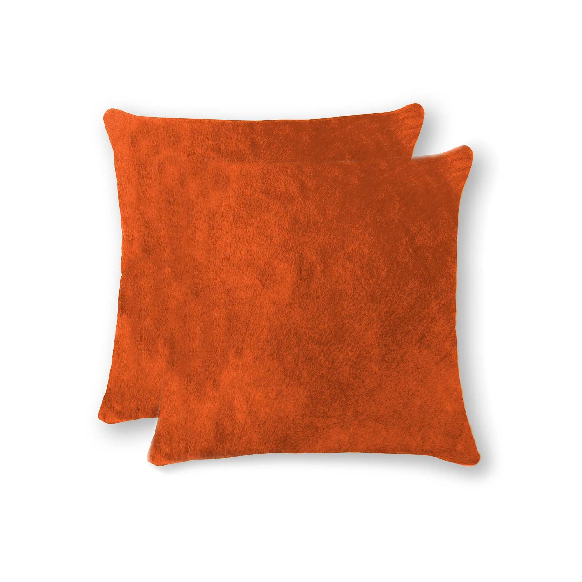 Set of Two 18" Orange Cowhide Throw Pillows-2