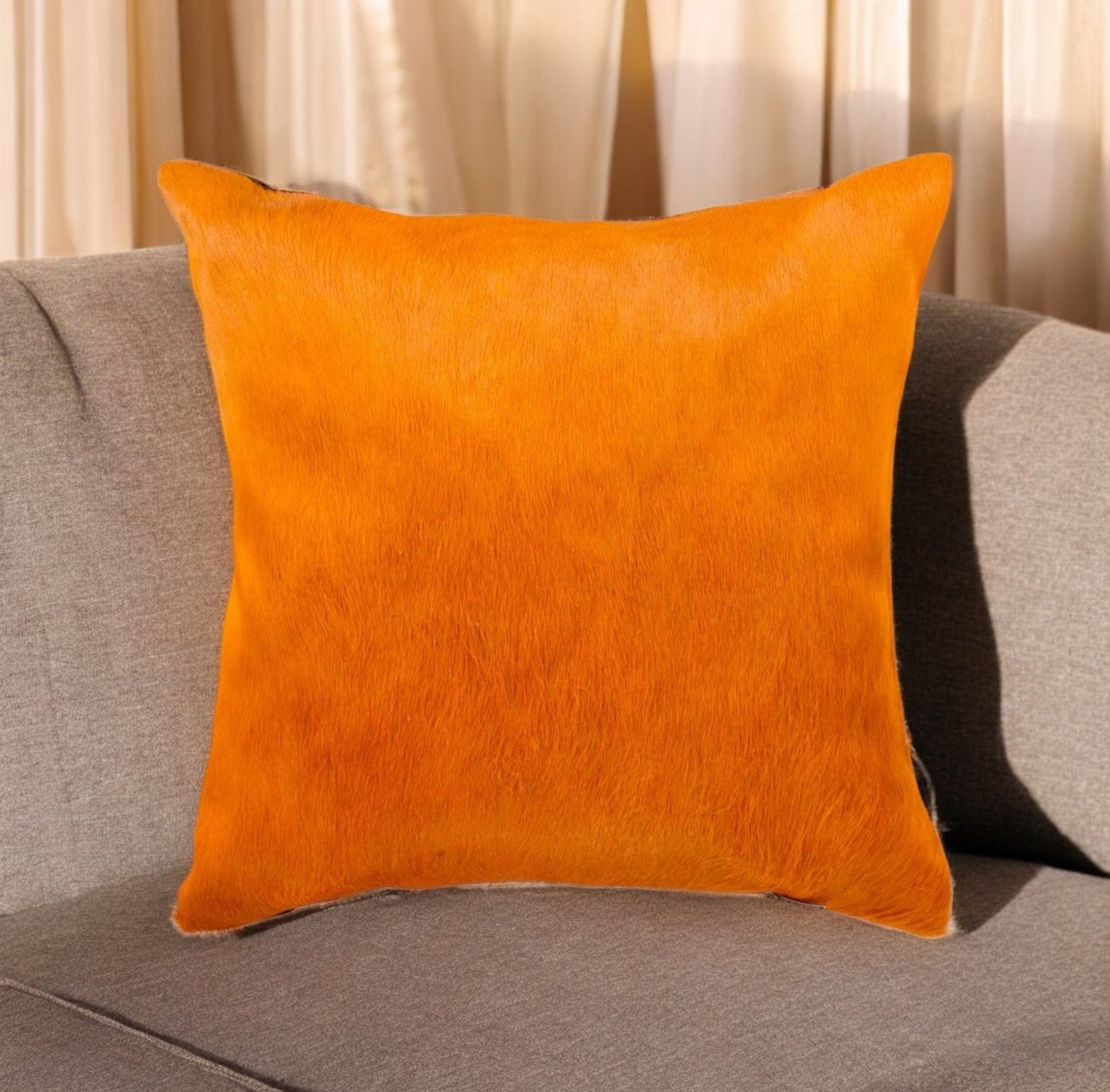 Set of Two 18" Orange Cowhide Throw Pillows-1
