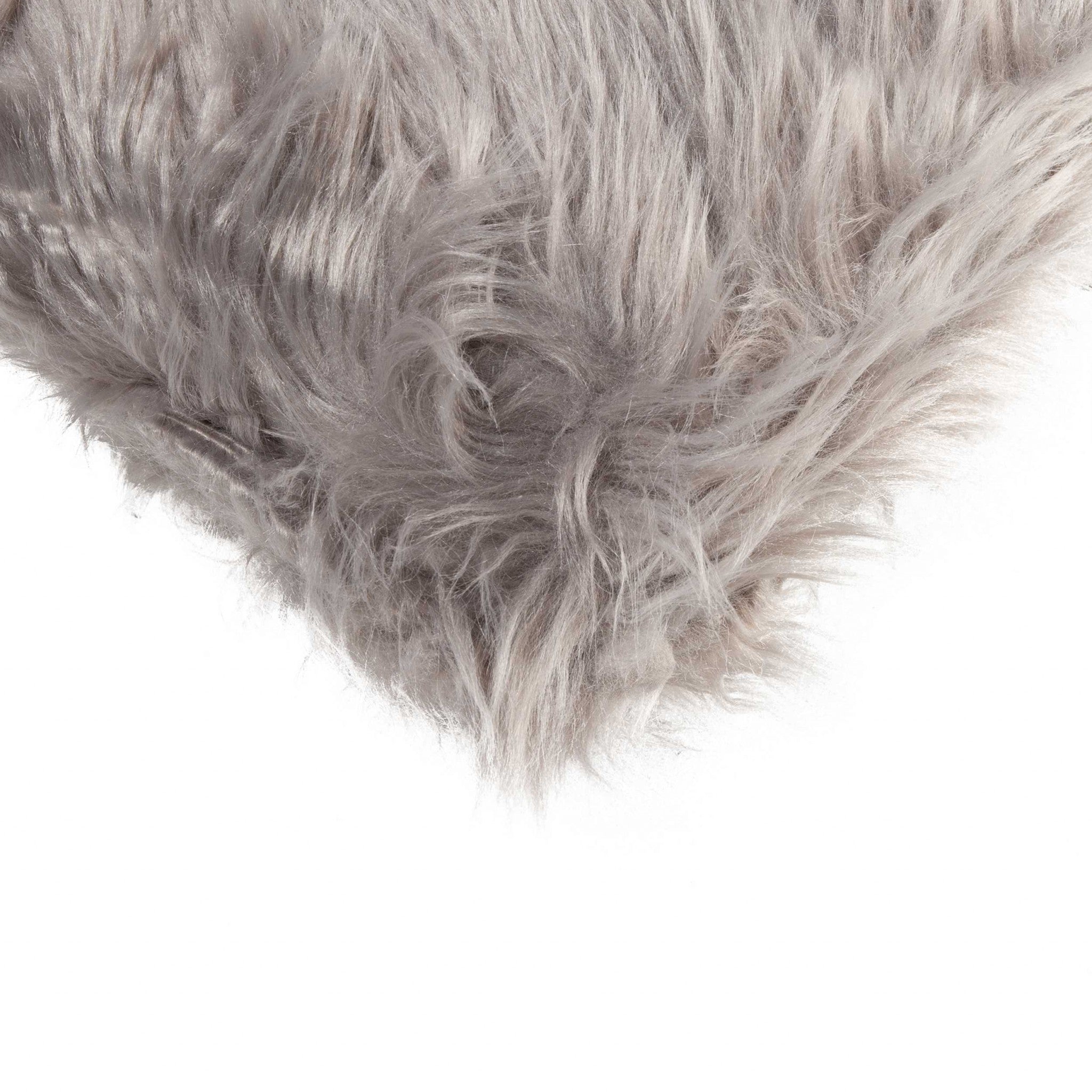 Set of Two 12" X 20" Gray Faux Fur Throw Pillows-3