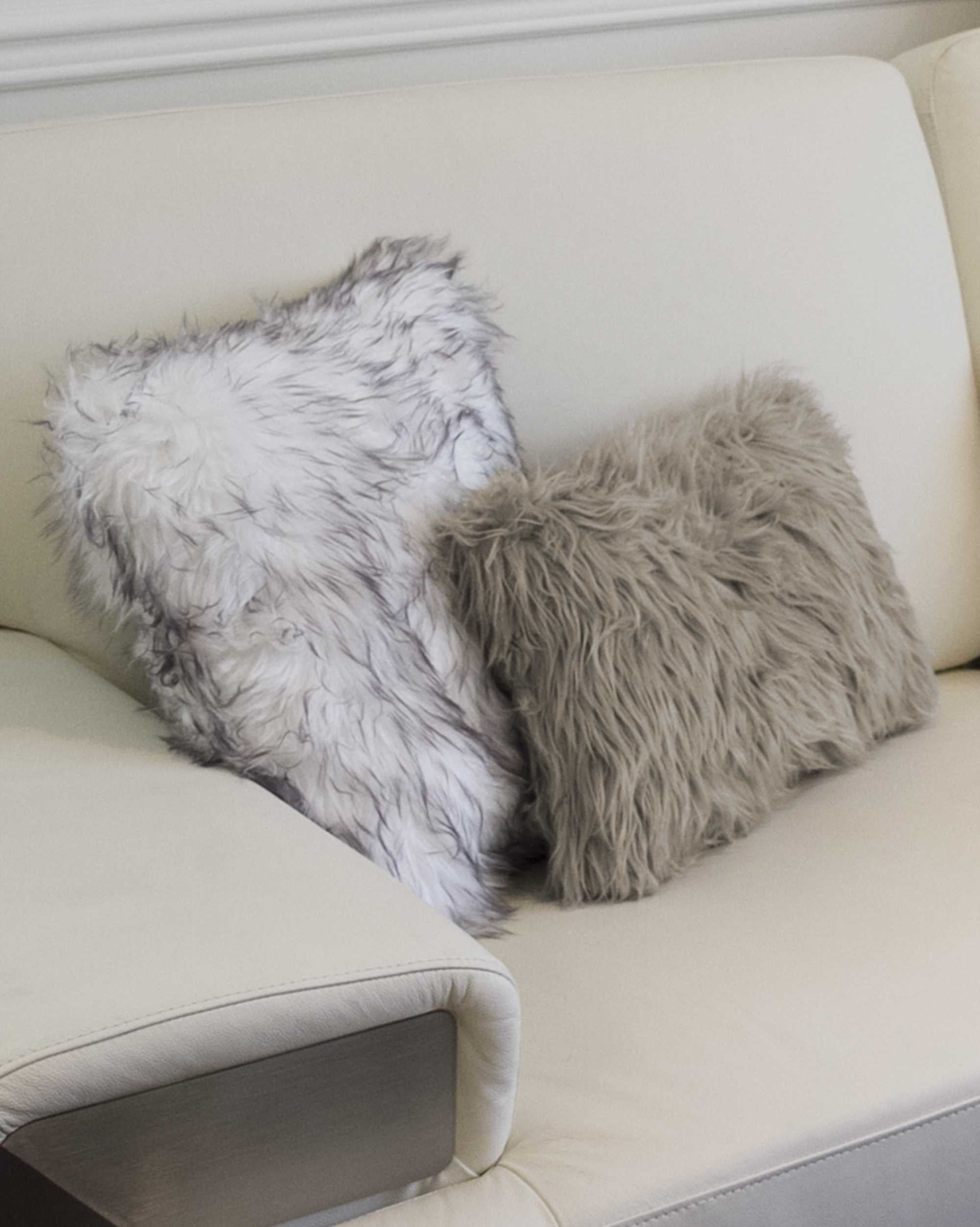 Set of Two 12" X 20" Gray Faux Fur Throw Pillows-6