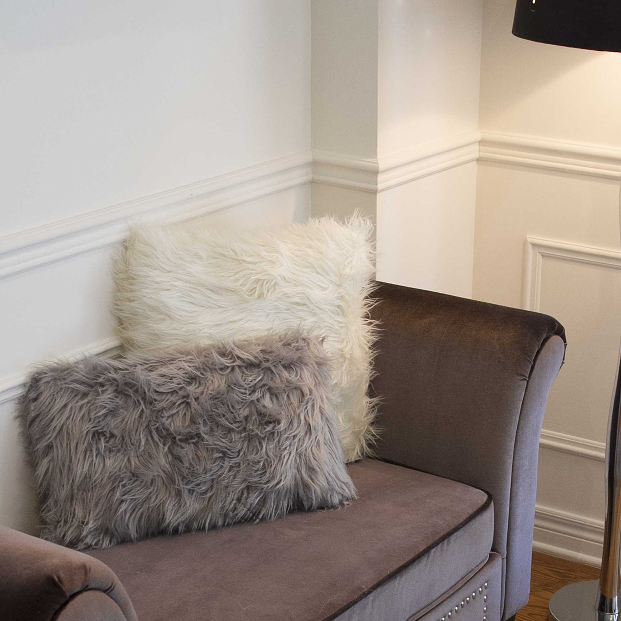 Set of Two 12" X 20" Gray Faux Fur Throw Pillows-7