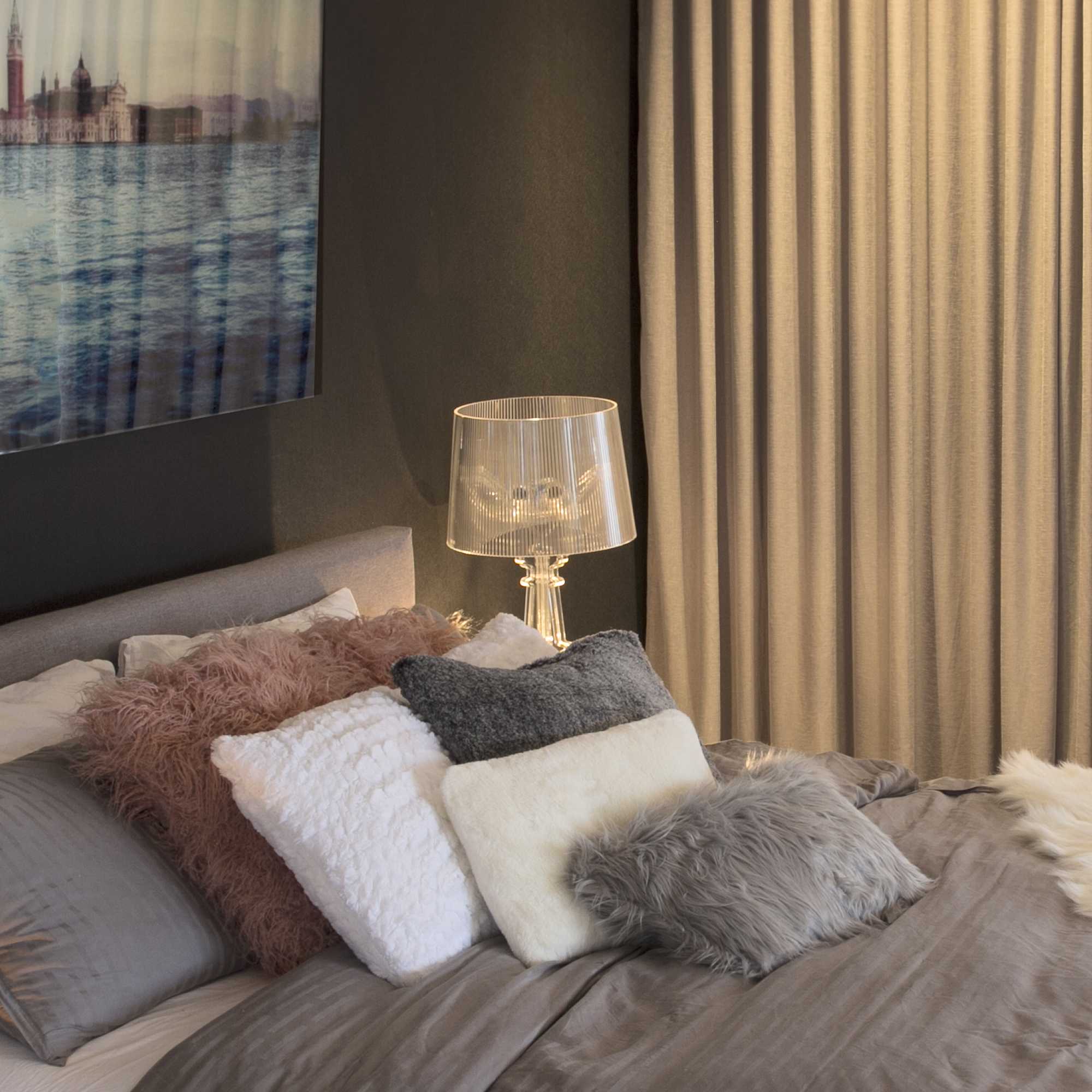 Set of Two 12" X 20" Gray Faux Fur Throw Pillows-8