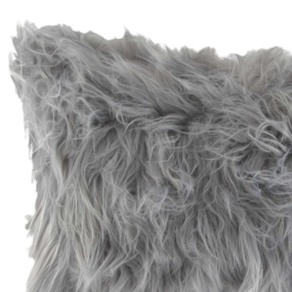 Set of Two 12" X 20" Gray Faux Fur Throw Pillows-5