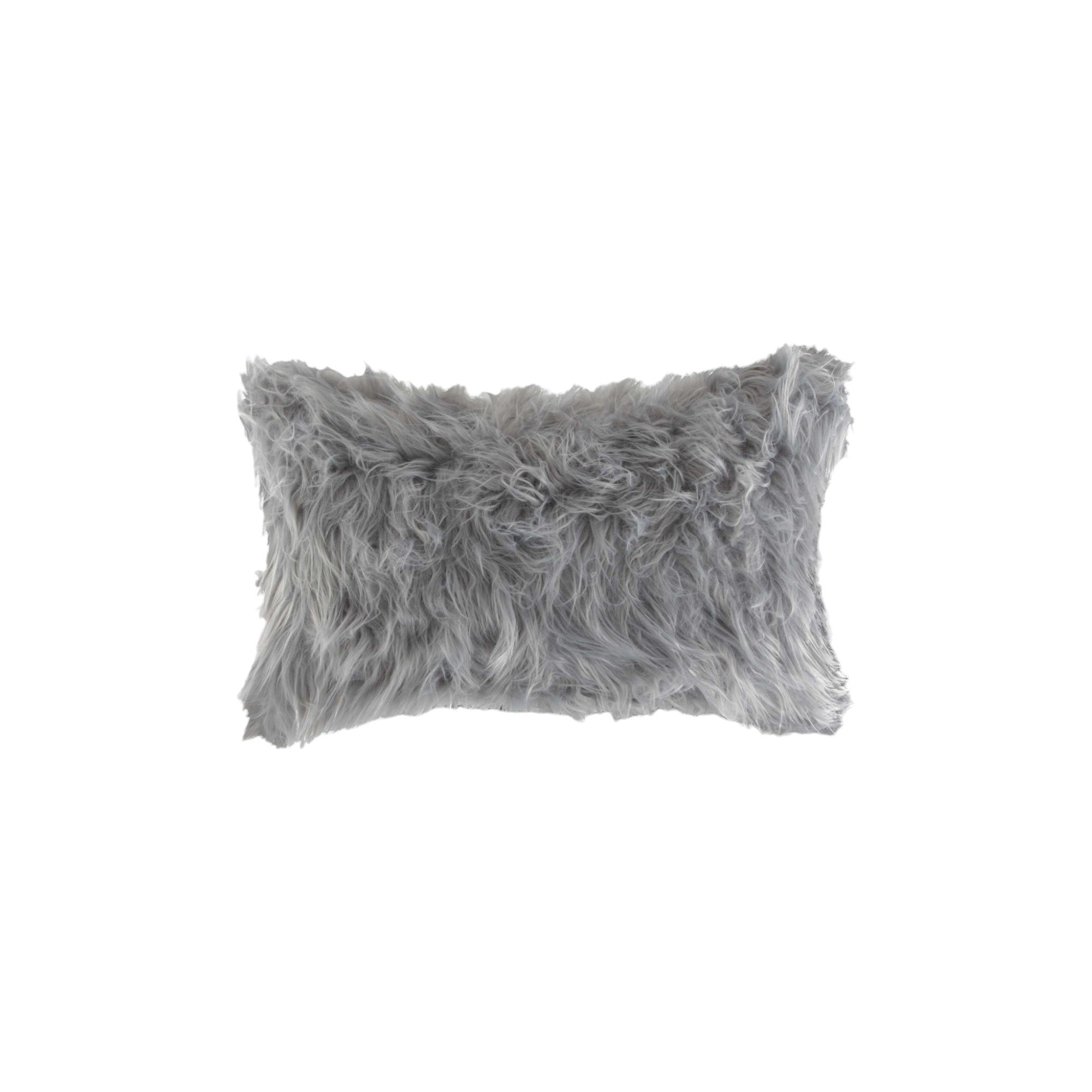 Set of Two 12" X 20" Gray Faux Fur Throw Pillows-2