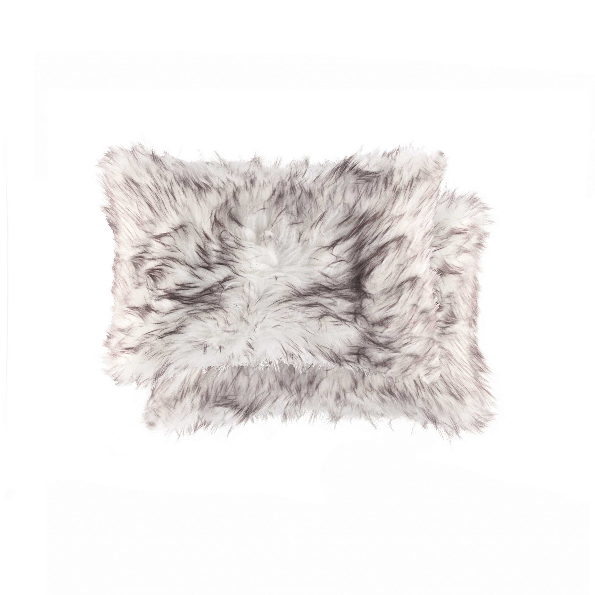 Set of Two 12" X 20" Chocolate Faux Fur Throw Pillow-0