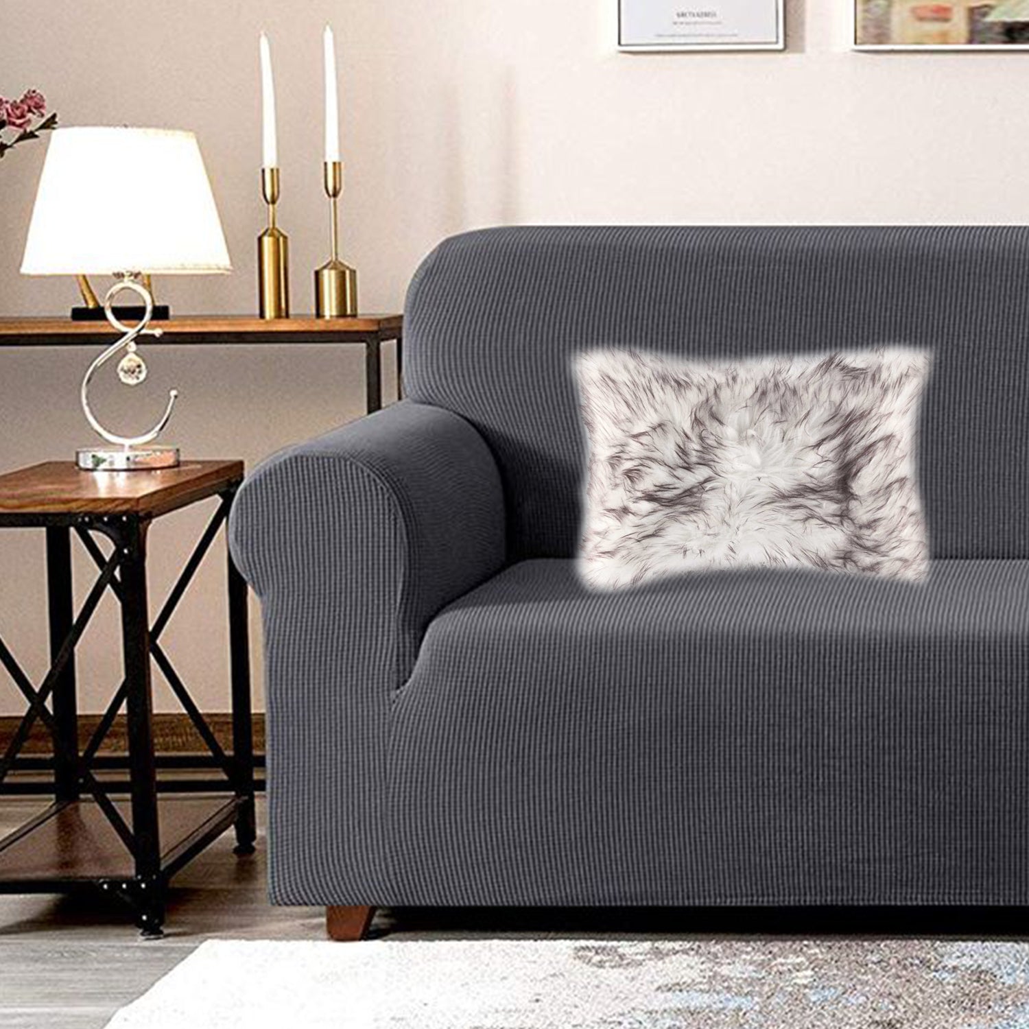 Set of Two 12" X 20" Chocolate Faux Fur Throw Pillow-4